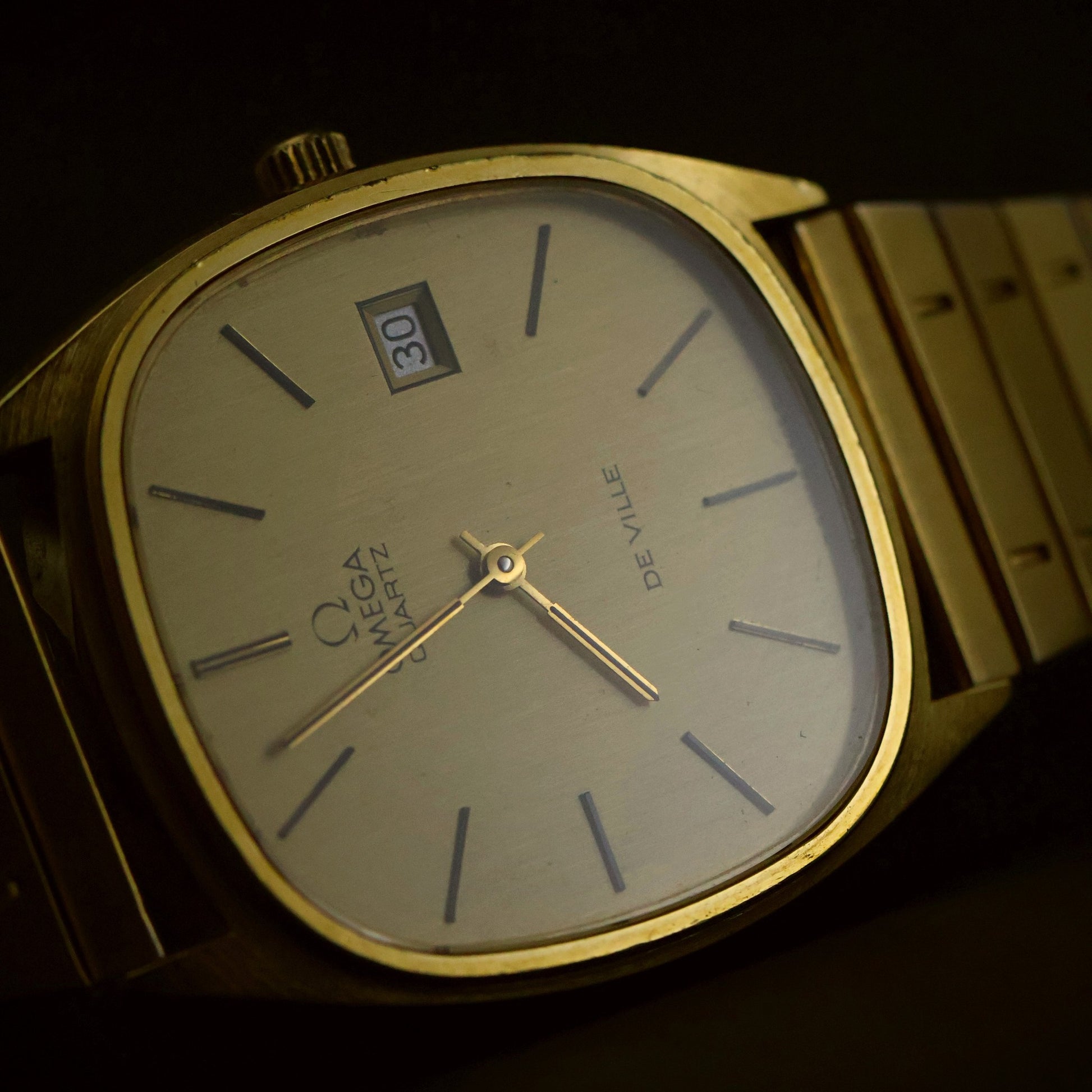 Omega De Ville Quartz | Champagne Dial | Gold Cushion Case | Date