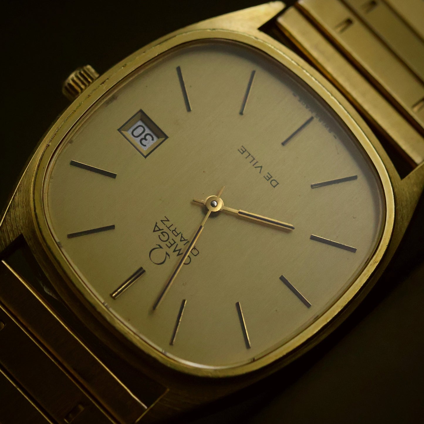 Omega De Ville Quartz | Champagne Dial | Gold Cushion Case | Date
