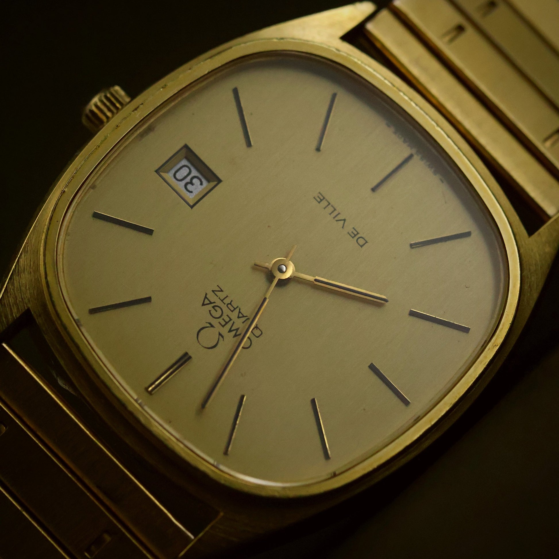 Omega De Ville Quartz | Champagne Dial | Gold Cushion Case | Date