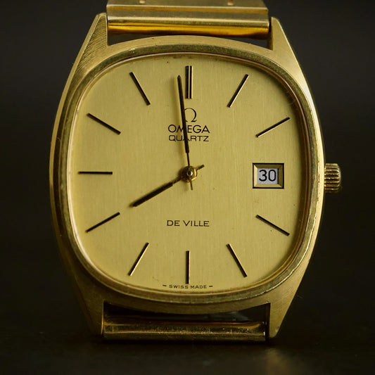 Omega De Ville Quartz | Champagne Dial | Gold Cushion Case | Date