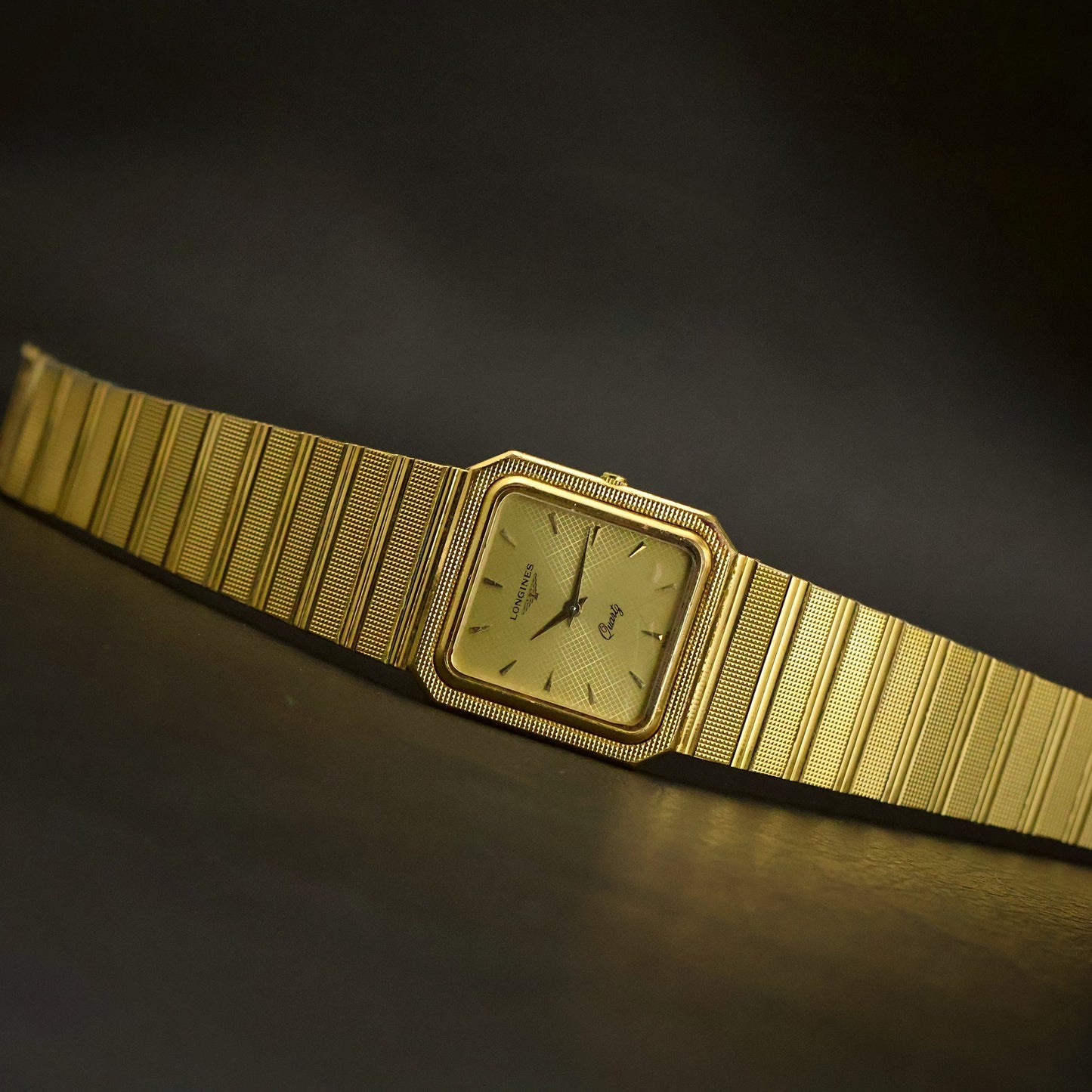 Longines Quartz | Guilloche White Dial | Gold-Tone Square Case | Integrated Bracelet