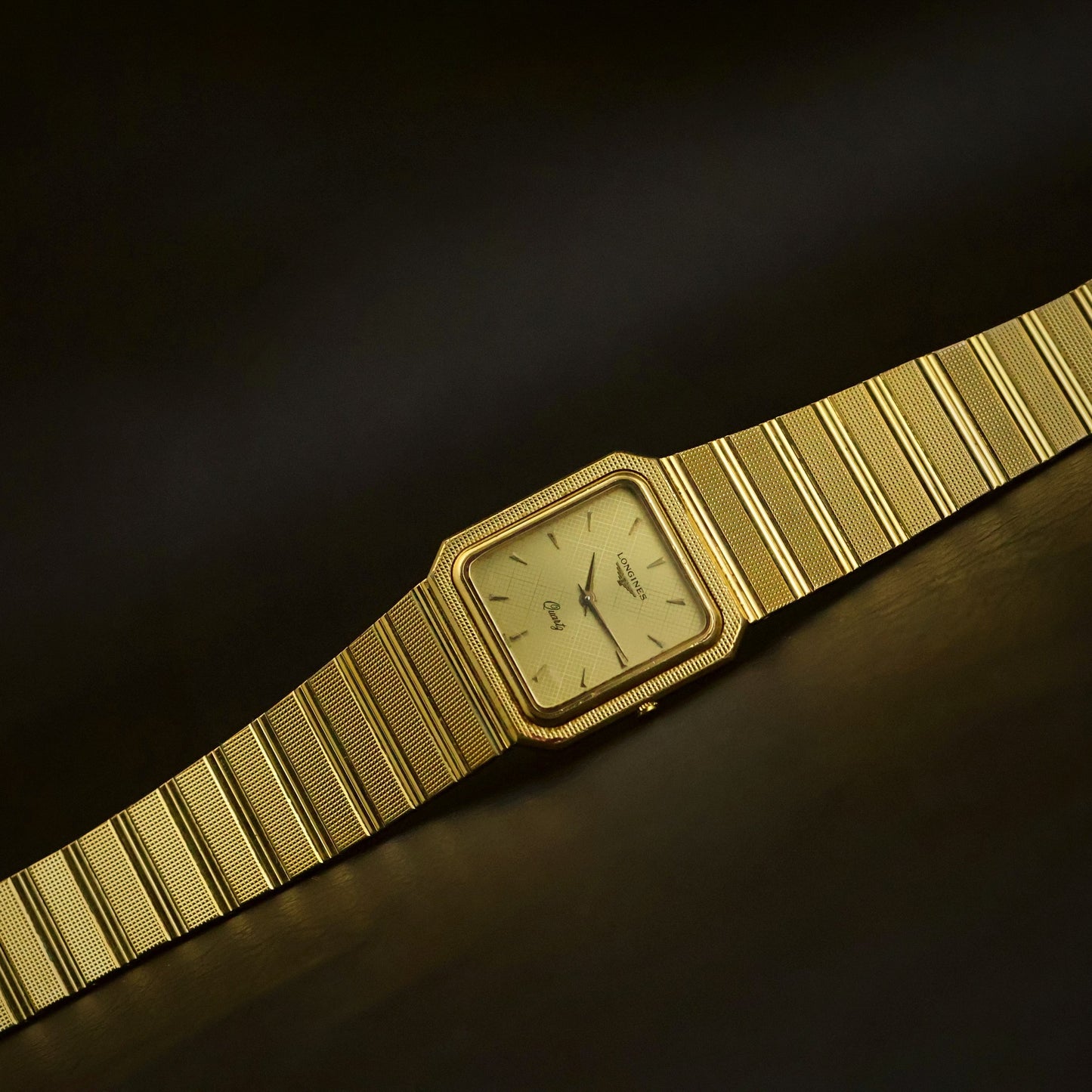 Longines Quartz | Guilloche White Dial | Gold-Tone Square Case | Integrated Bracelet
