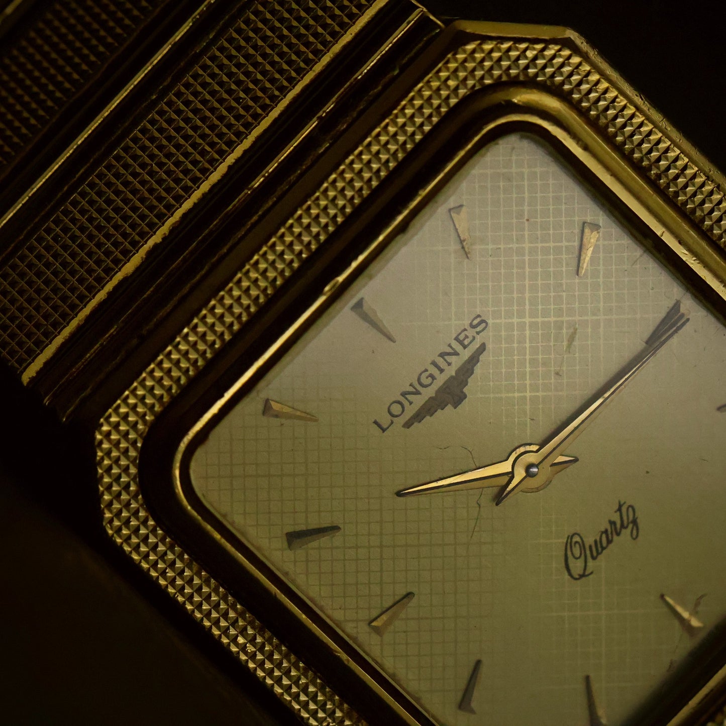 Longines Quartz | Guilloche White Dial | Gold-Tone Square Case | Integrated Bracelet