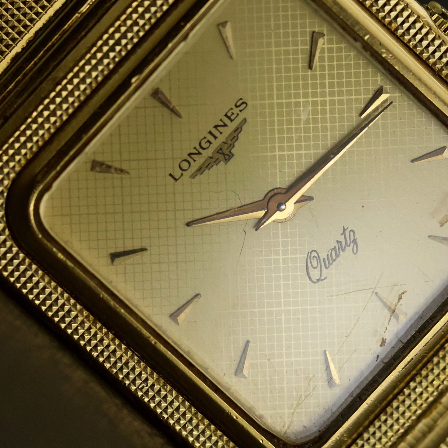 Longines Quartz | Guilloche White Dial | Gold-Tone Square Case | Integrated Bracelet