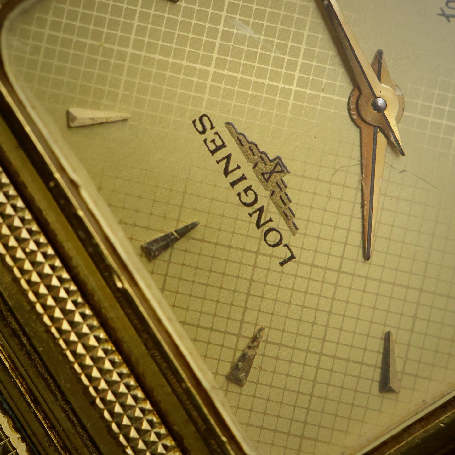 Longines Quartz | Guilloche White Dial | Gold-Tone Square Case | Integrated Bracelet