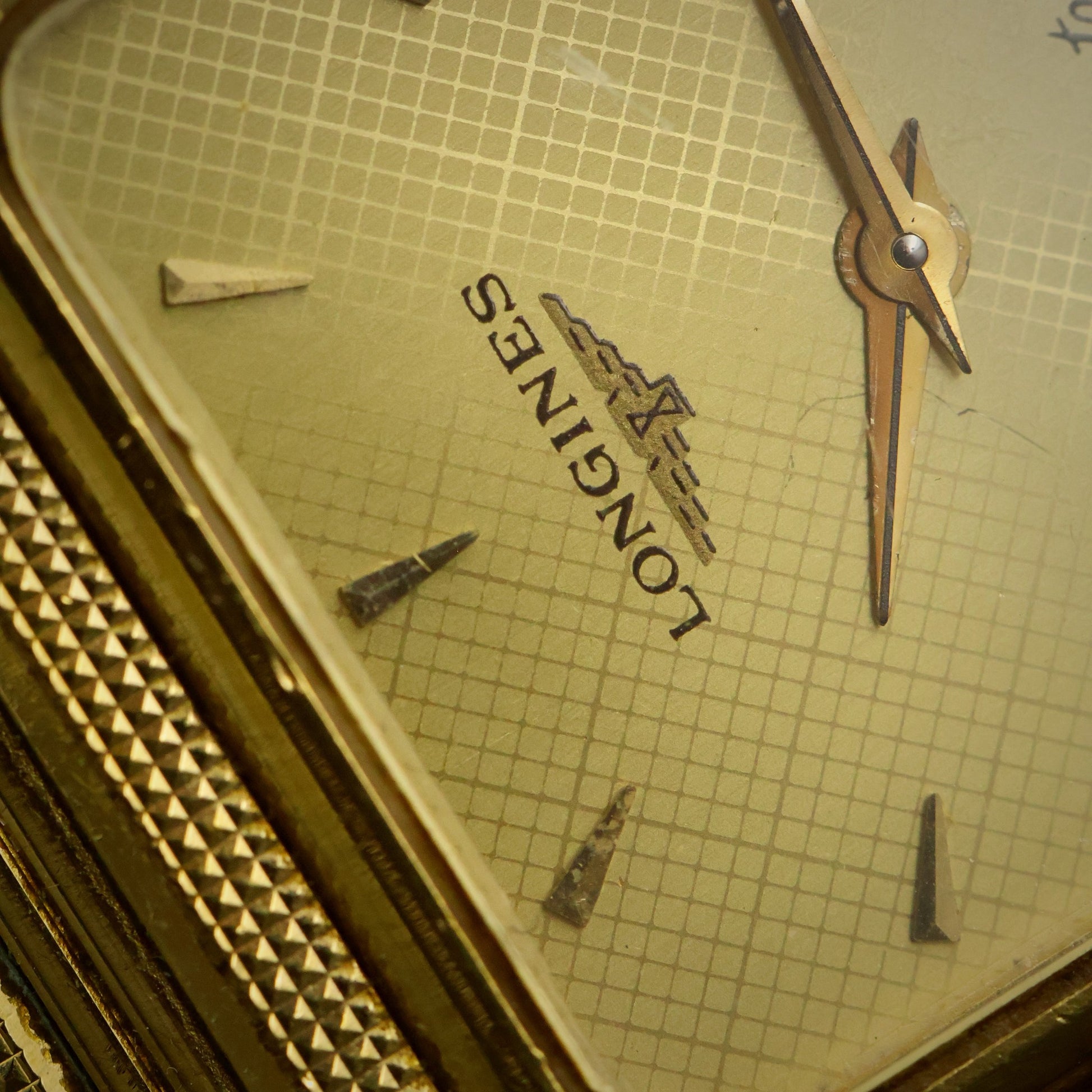 Longines Quartz | Guilloche White Dial | Gold-Tone Square Case | Integrated Bracelet