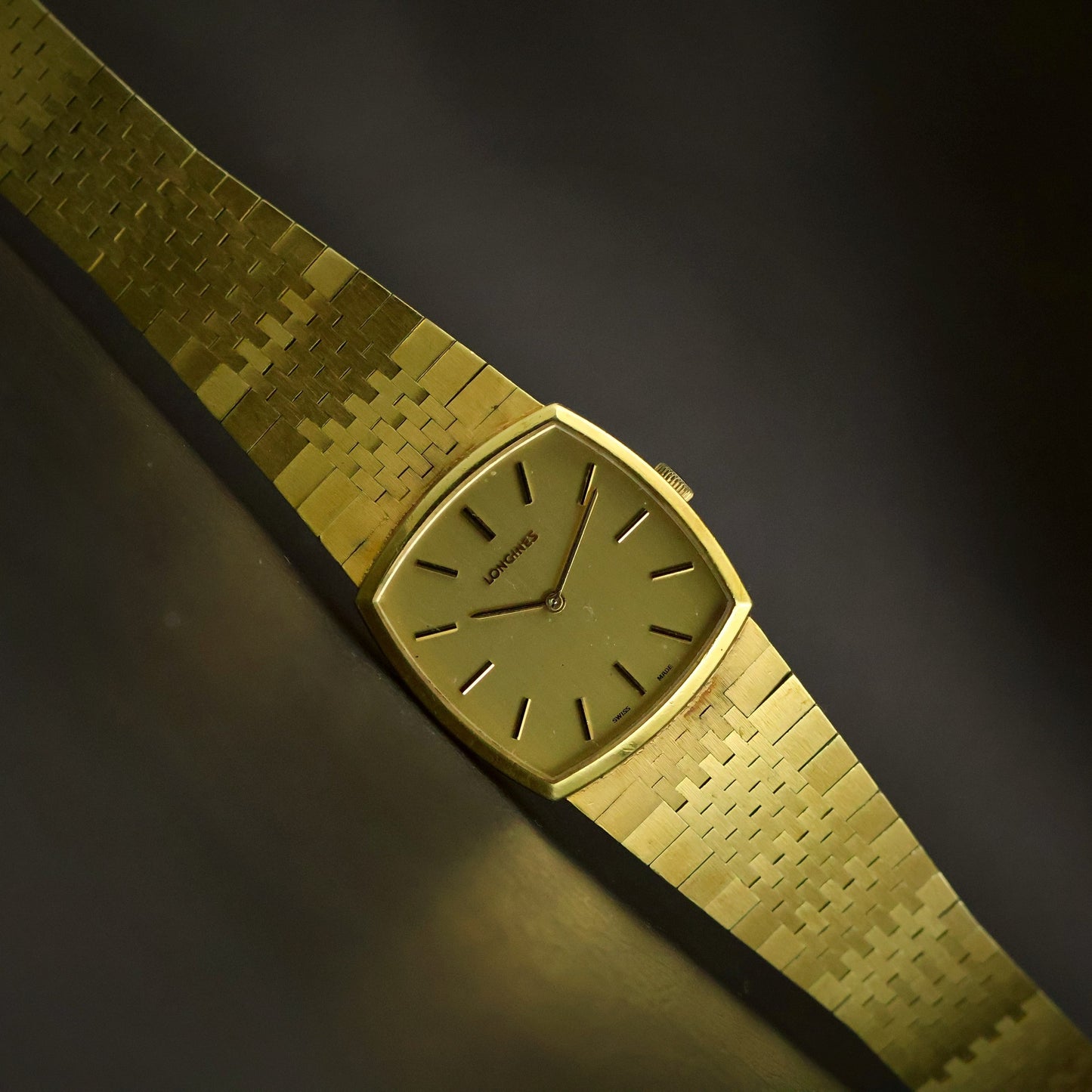 Longines Tonneau | Champagne Dial | Gold-Tone Case | Brick Bracelet