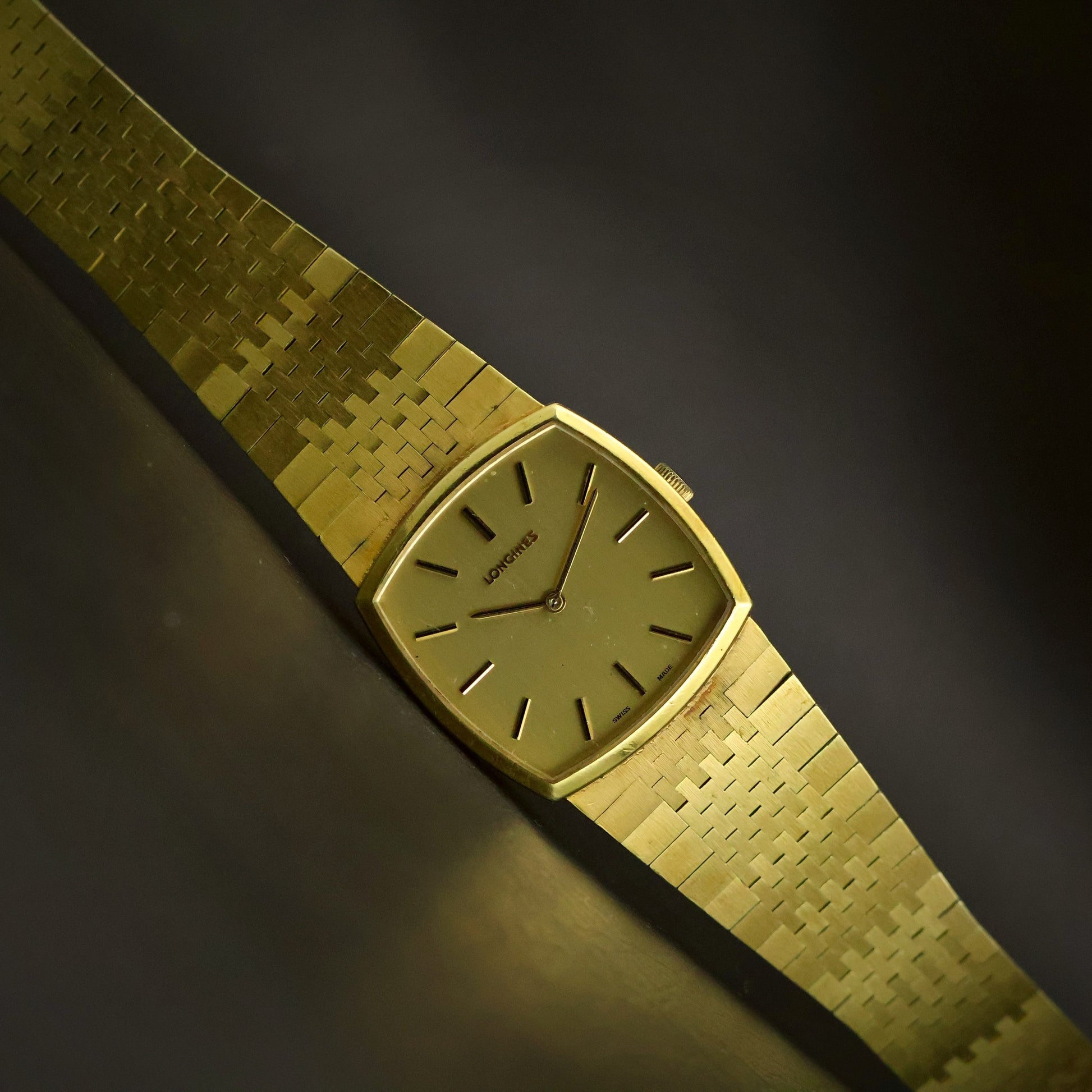 Longines Tonneau | Champagne Dial | Gold-Tone Case | Brick Bracelet