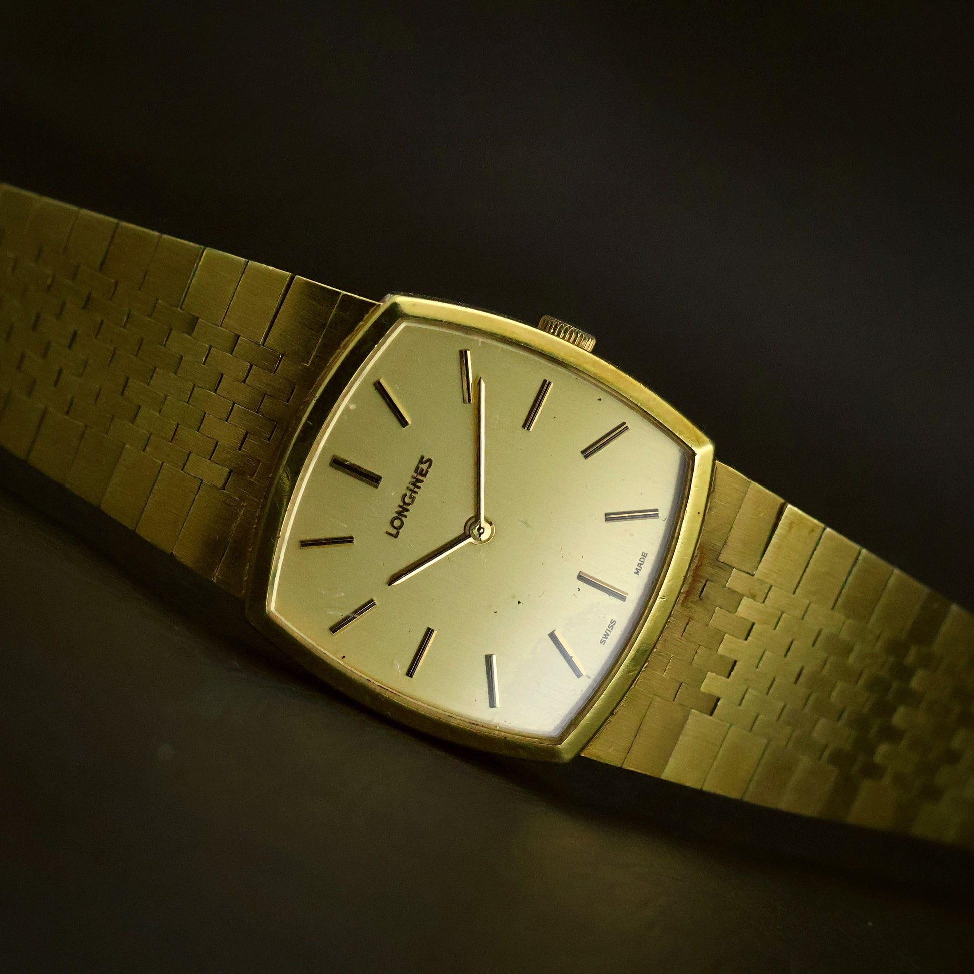 Longines Tonneau | Champagne Dial | Gold-Tone Case | Brick Bracelet