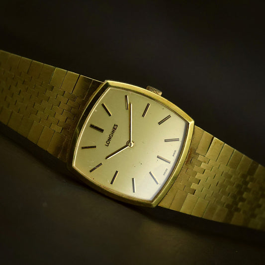 Longines Tonneau | Champagne Dial | Gold-Tone Case | Brick Bracelet