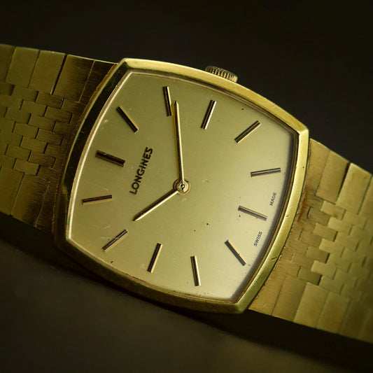 Longines Tonneau | Champagne Dial | Gold-Tone Case | Brick Bracelet