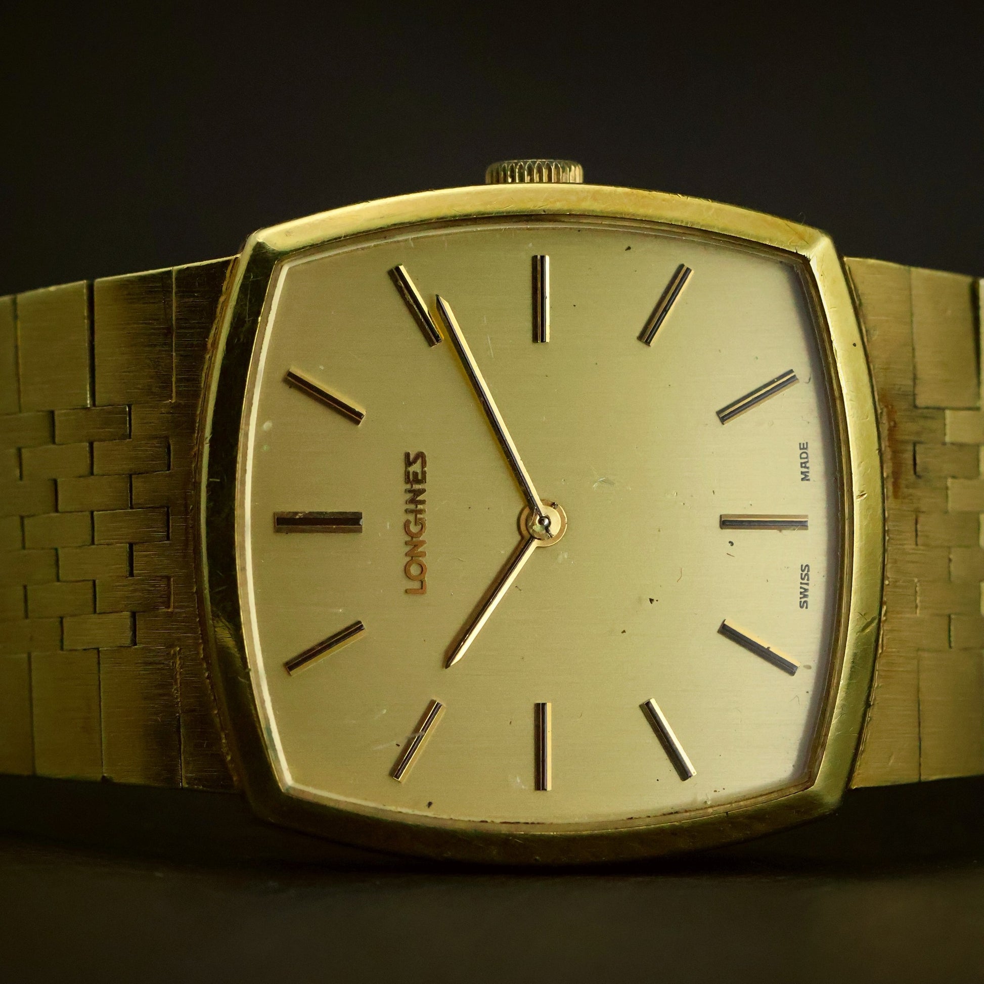 Longines Tonneau | Champagne Dial | Gold-Tone Case | Brick Bracelet