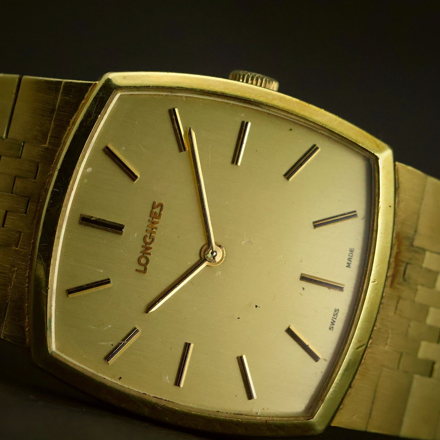 Longines Tonneau | Champagne Dial | Gold-Tone Case | Brick Bracelet