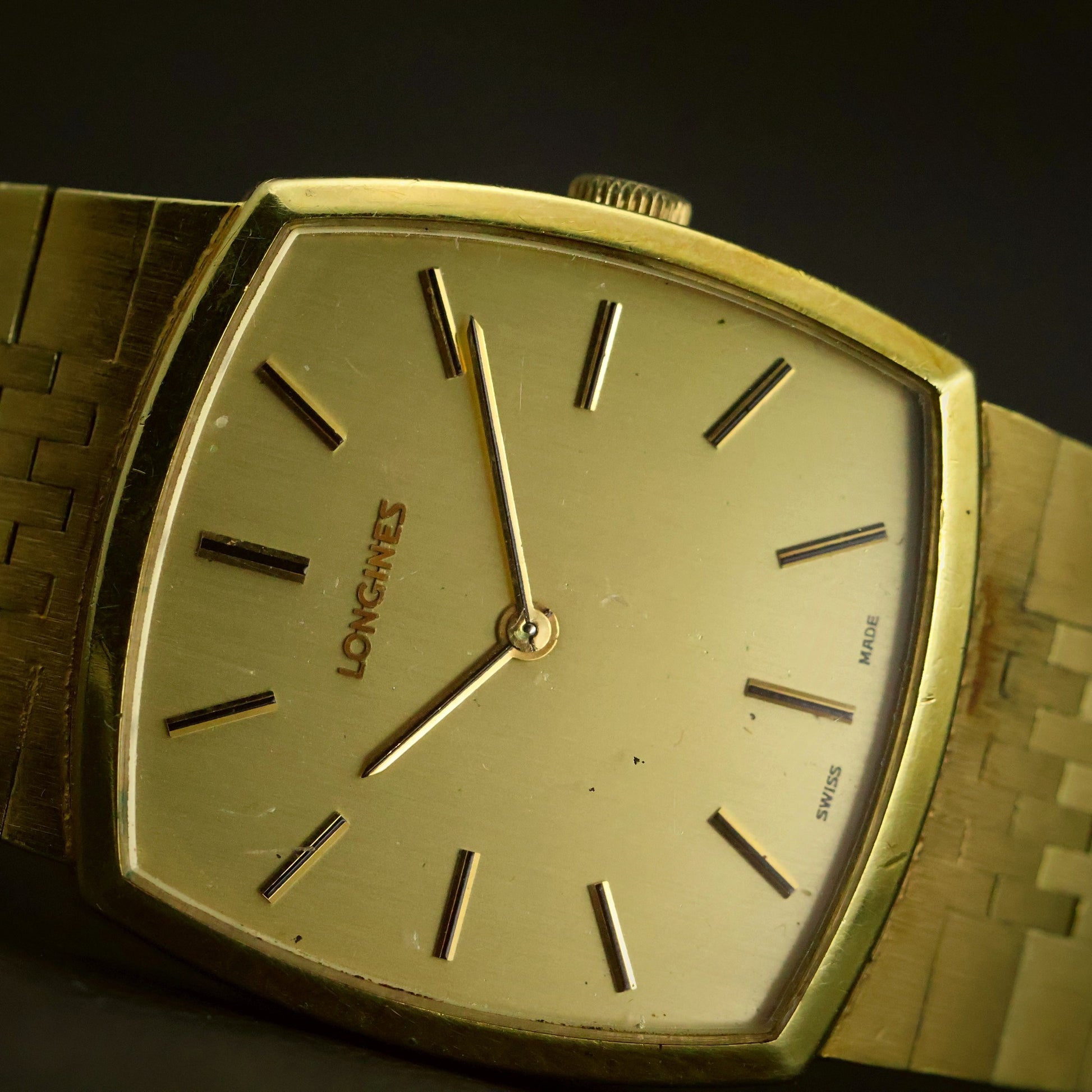 Longines Tonneau | Champagne Dial | Gold-Tone Case | Brick Bracelet