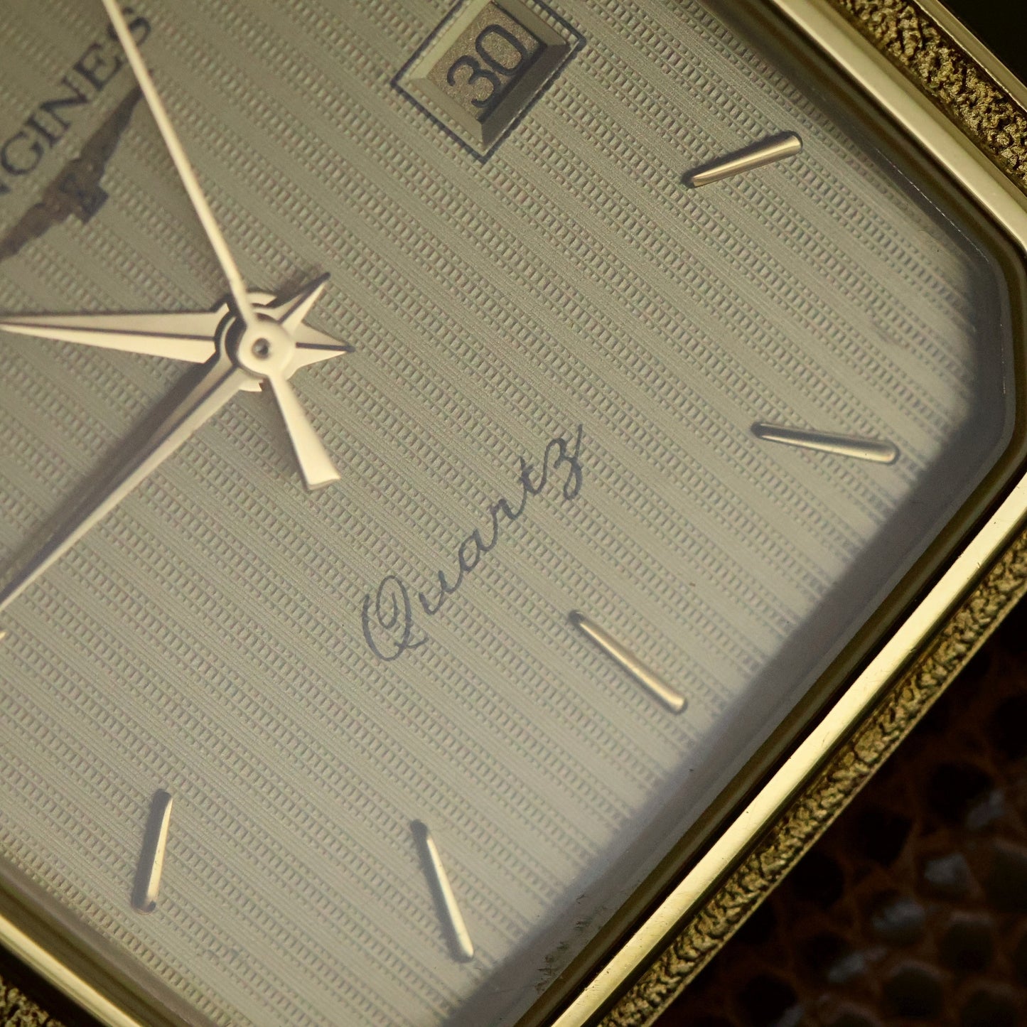 Longines Quartz | Champagne Lined Dial | Gold Rectangular Case | Date