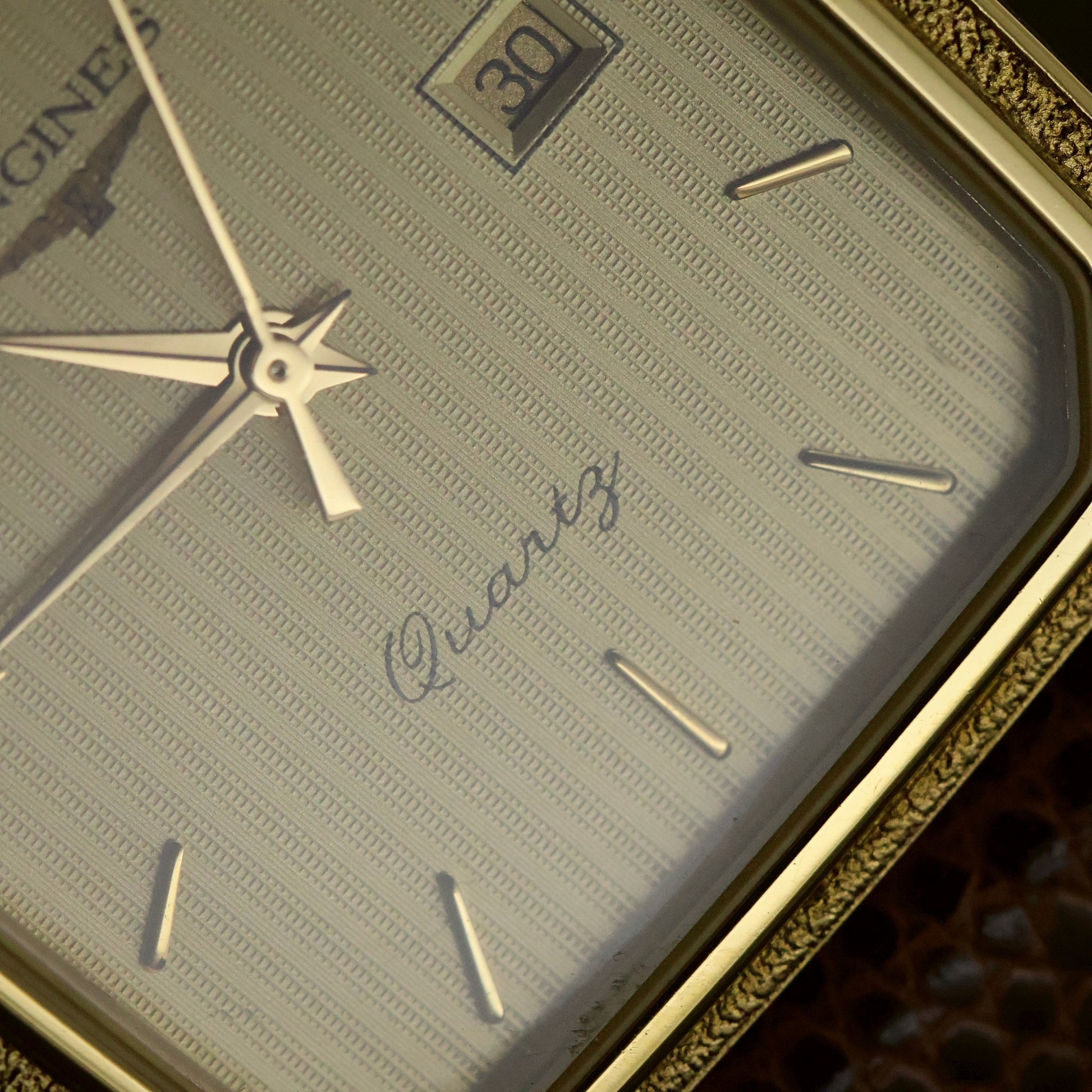 Longines Quartz | Champagne Lined Dial | Gold Rectangular Case | Date