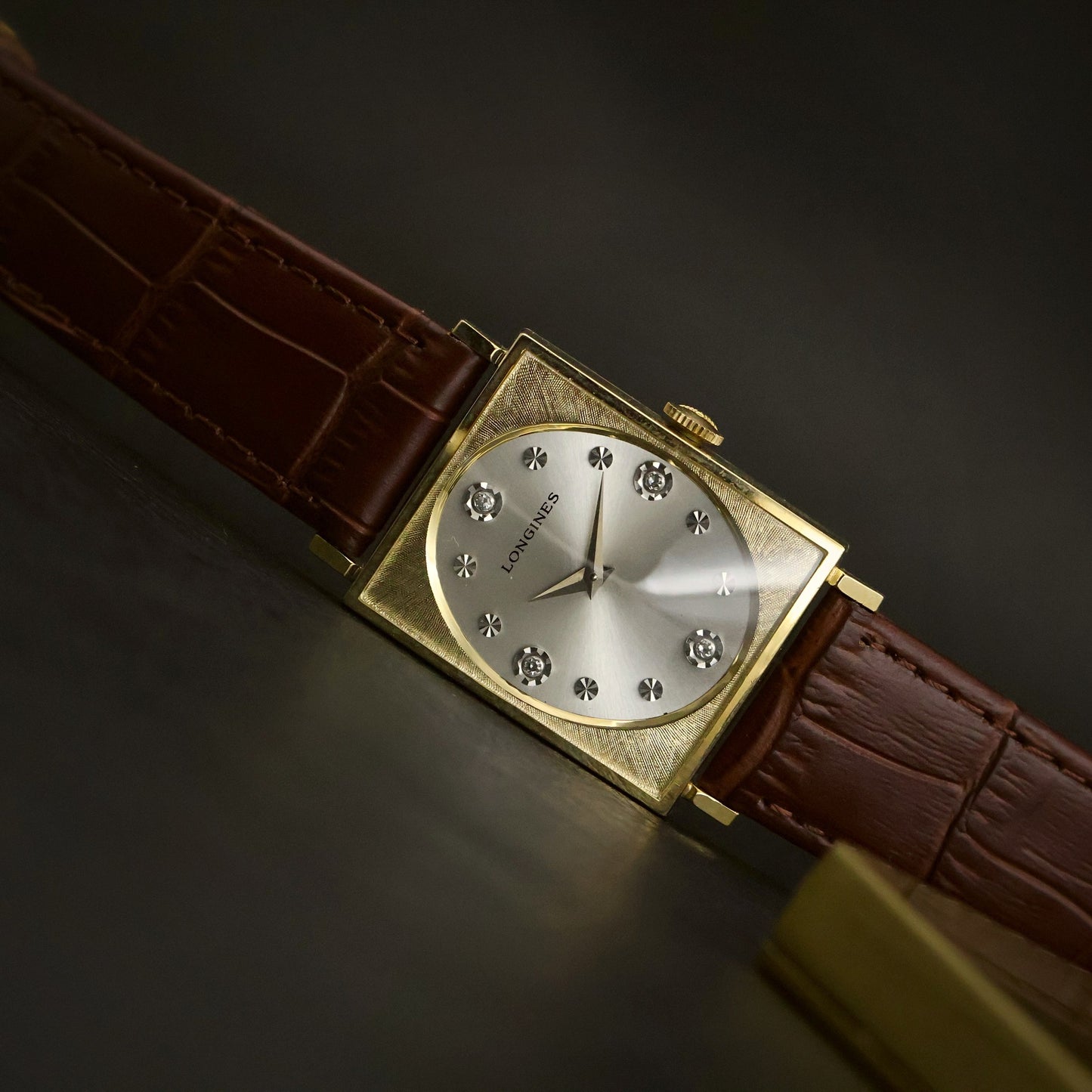 Longines Diamond Dial | Silver Sunburst | 10K Gold-Filled Square Case