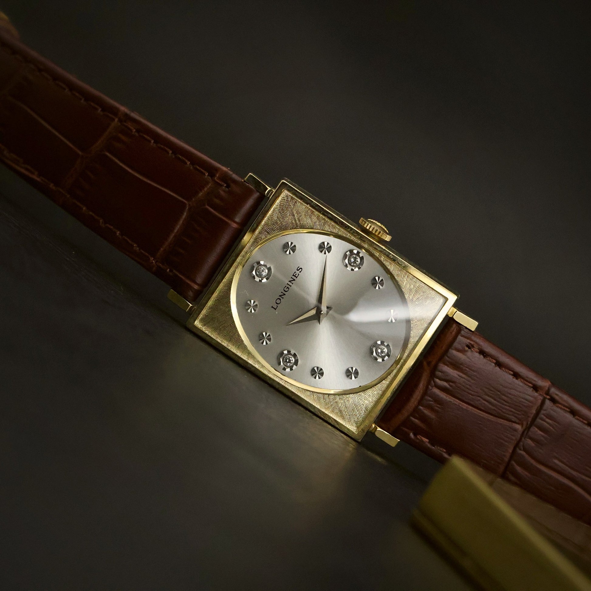 Longines Diamond Dial | Silver Sunburst | 10K Gold-Filled Square Case