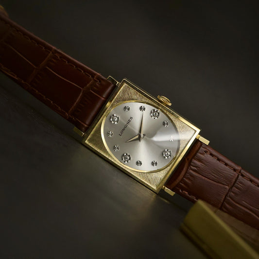 Longines Diamond Dial | Silver Sunburst | 10K Gold-Filled Square Case