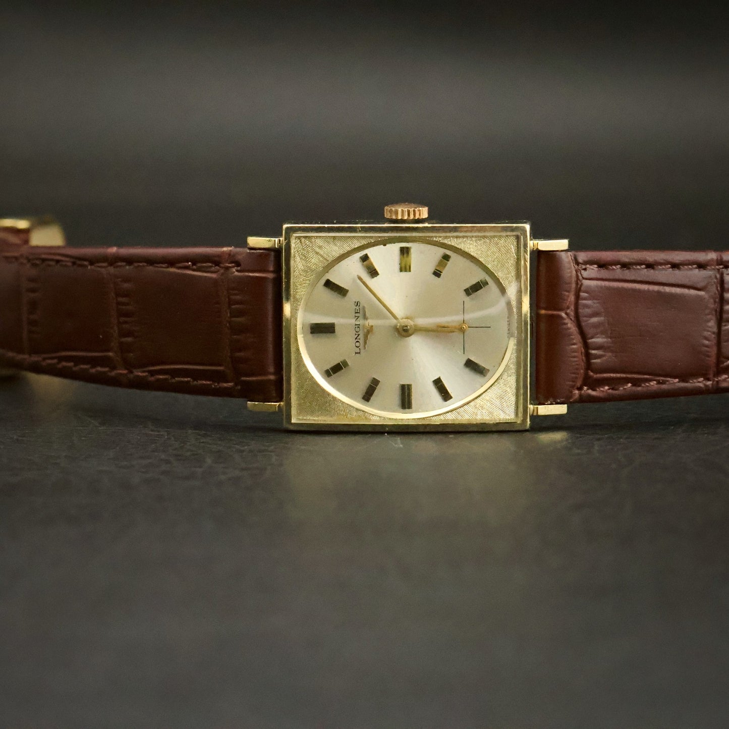 Longines | ChampagneOval Dial | 10K Gold Filled Square Case | Brown Leather, view 6