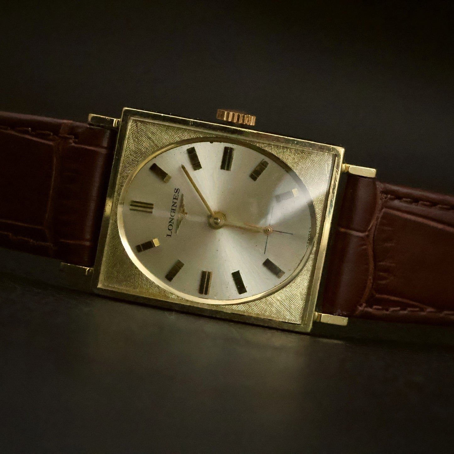 Longines | ChampagneOval Dial | 10K Gold Filled Square Case | Brown Leather, view 7