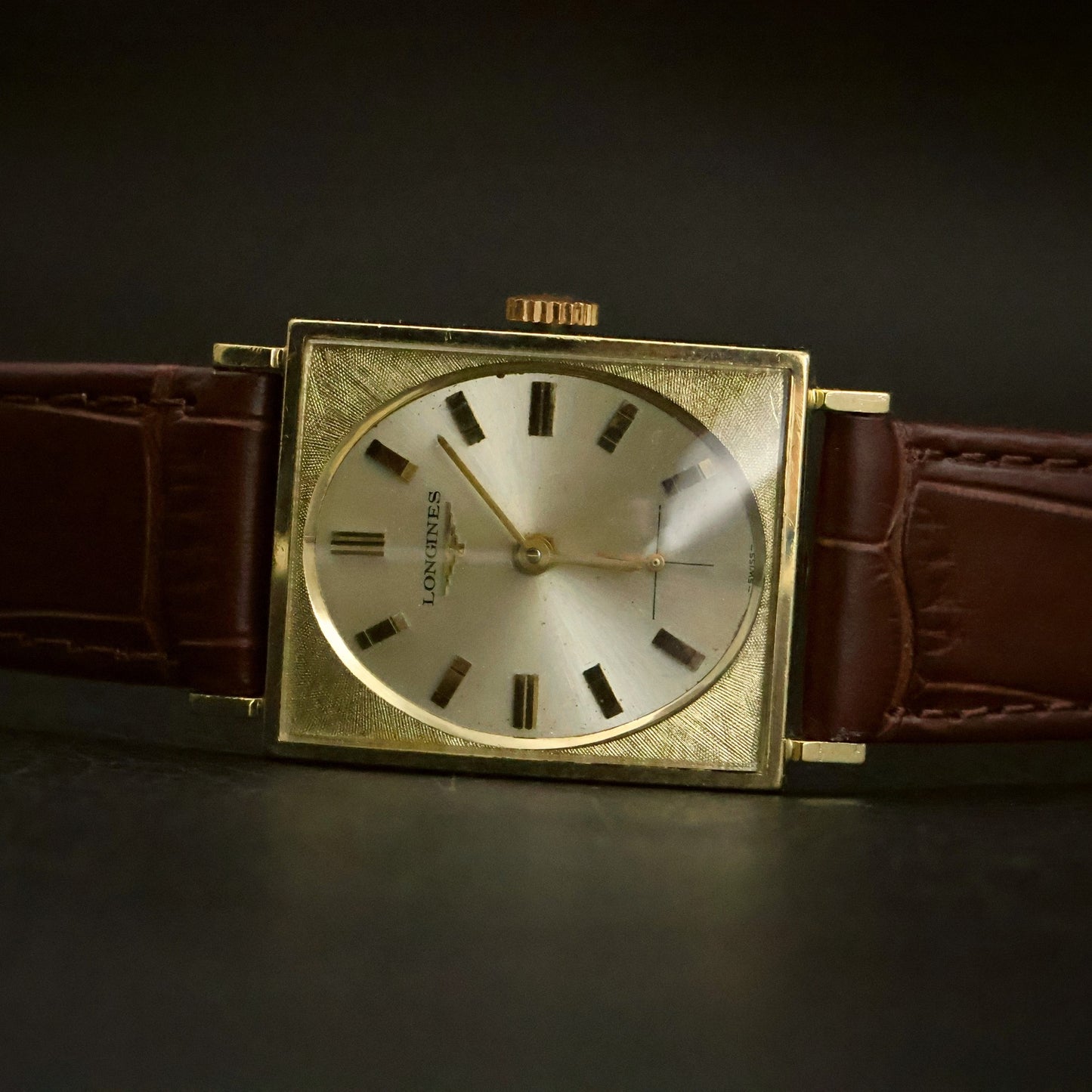 Longines | ChampagneOval Dial | 10K Gold Filled Square Case | Brown Leather, view 2