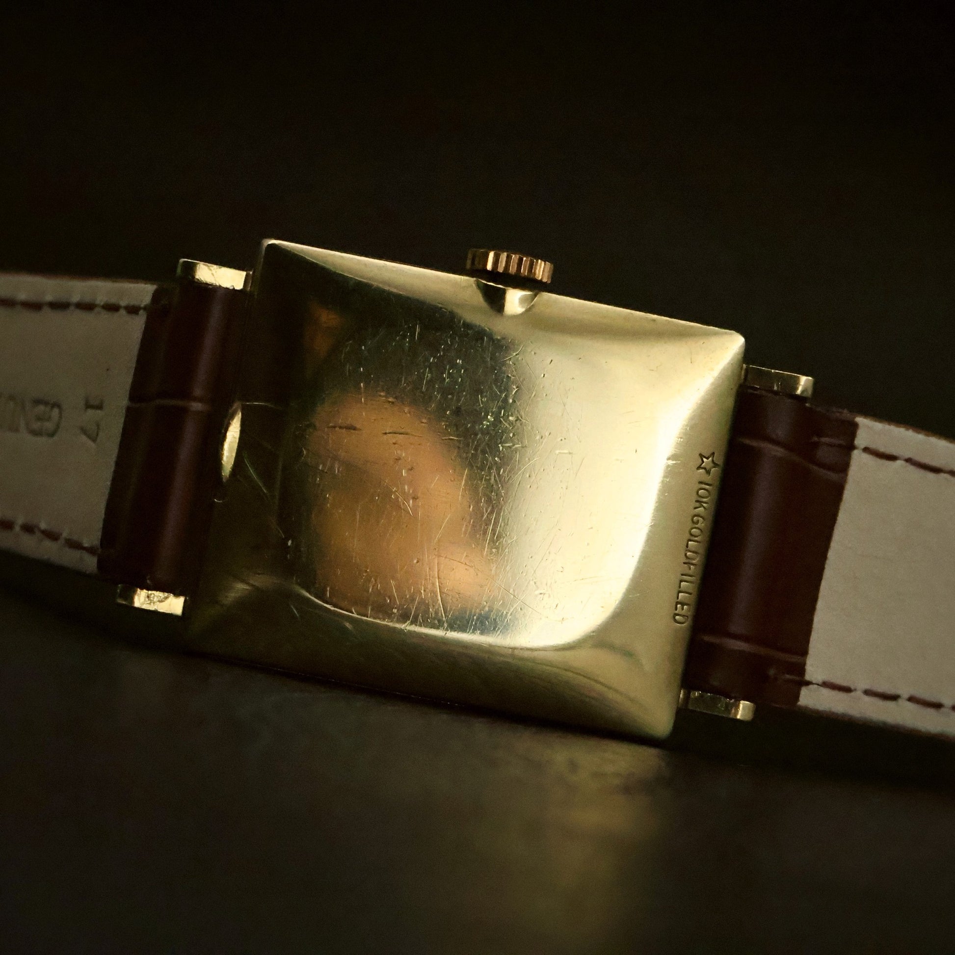 Longines | ChampagneOval Dial | 10K Gold Filled Square Case | Brown Leather, view 11