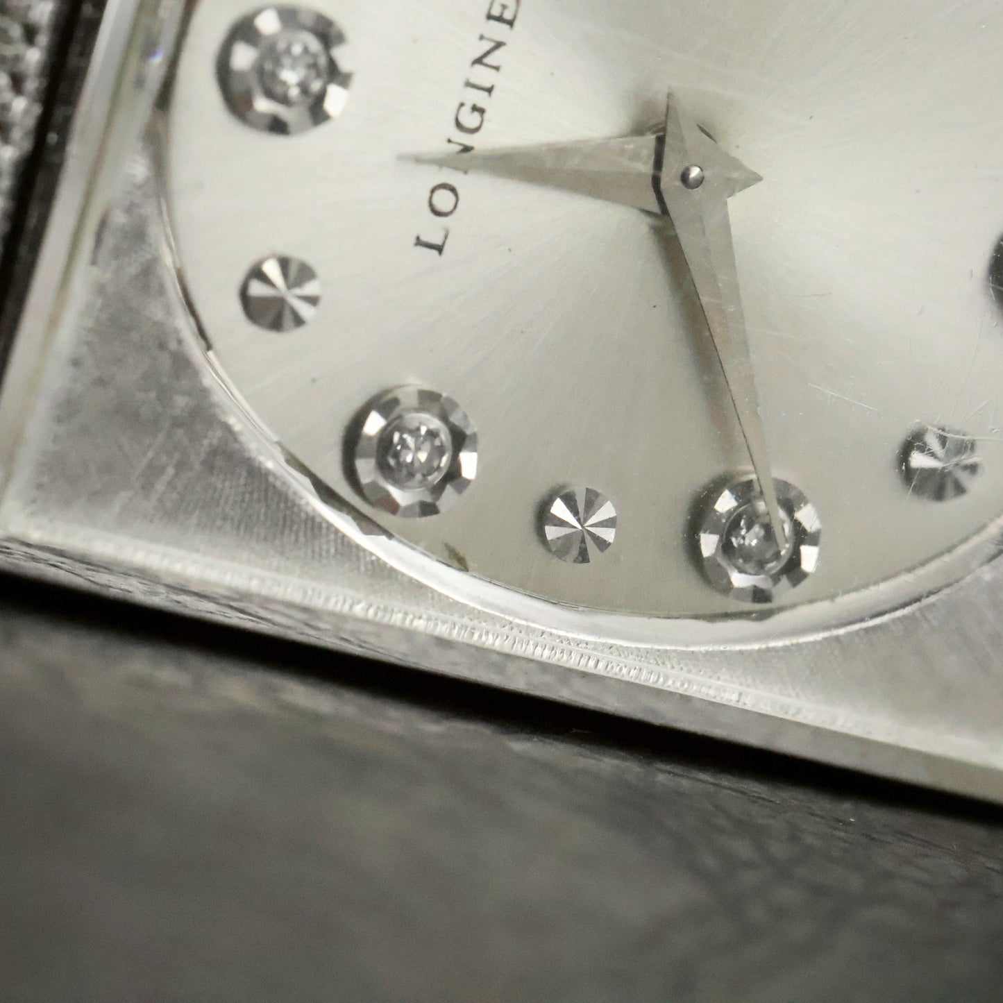 Longines | Stone-Set Silver Dial | White Gold Filled Square Case | Mesh Bracelet, view 6