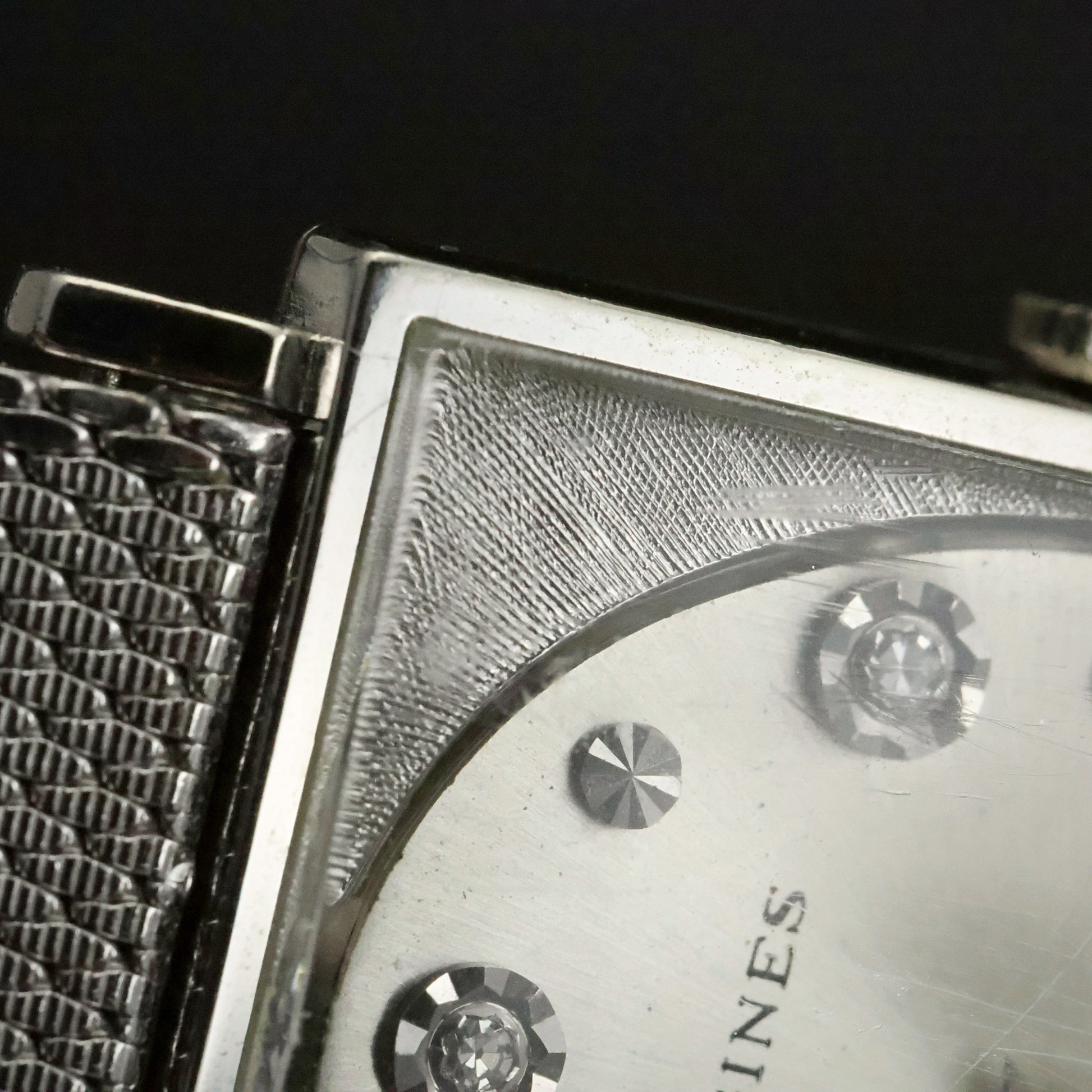 Longines | Stone-Set Silver Dial | White Gold Filled Square Case | Mesh Bracelet, view 7
