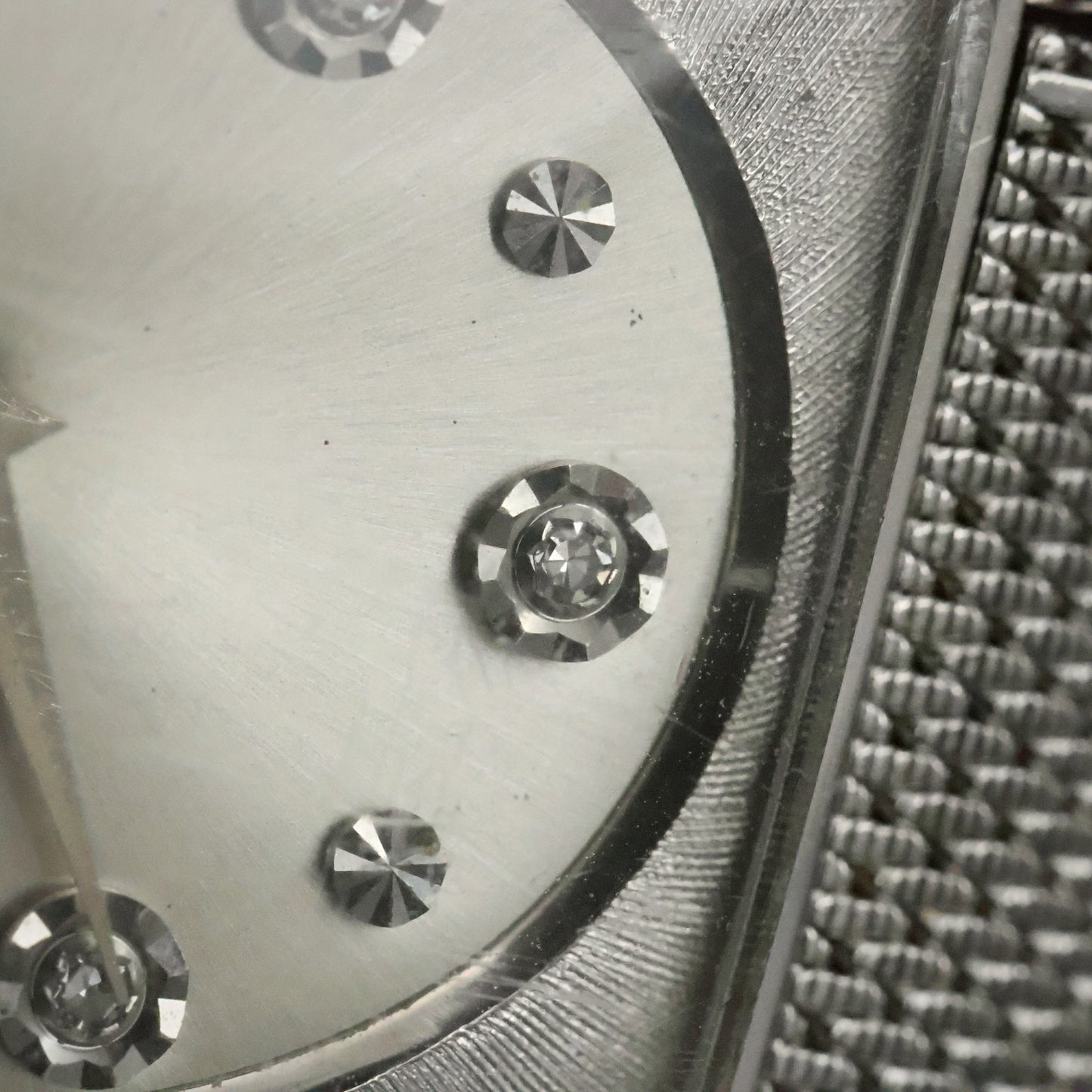Longines | Stone-Set Silver Dial | White Gold Filled Square Case | Mesh Bracelet, view 8