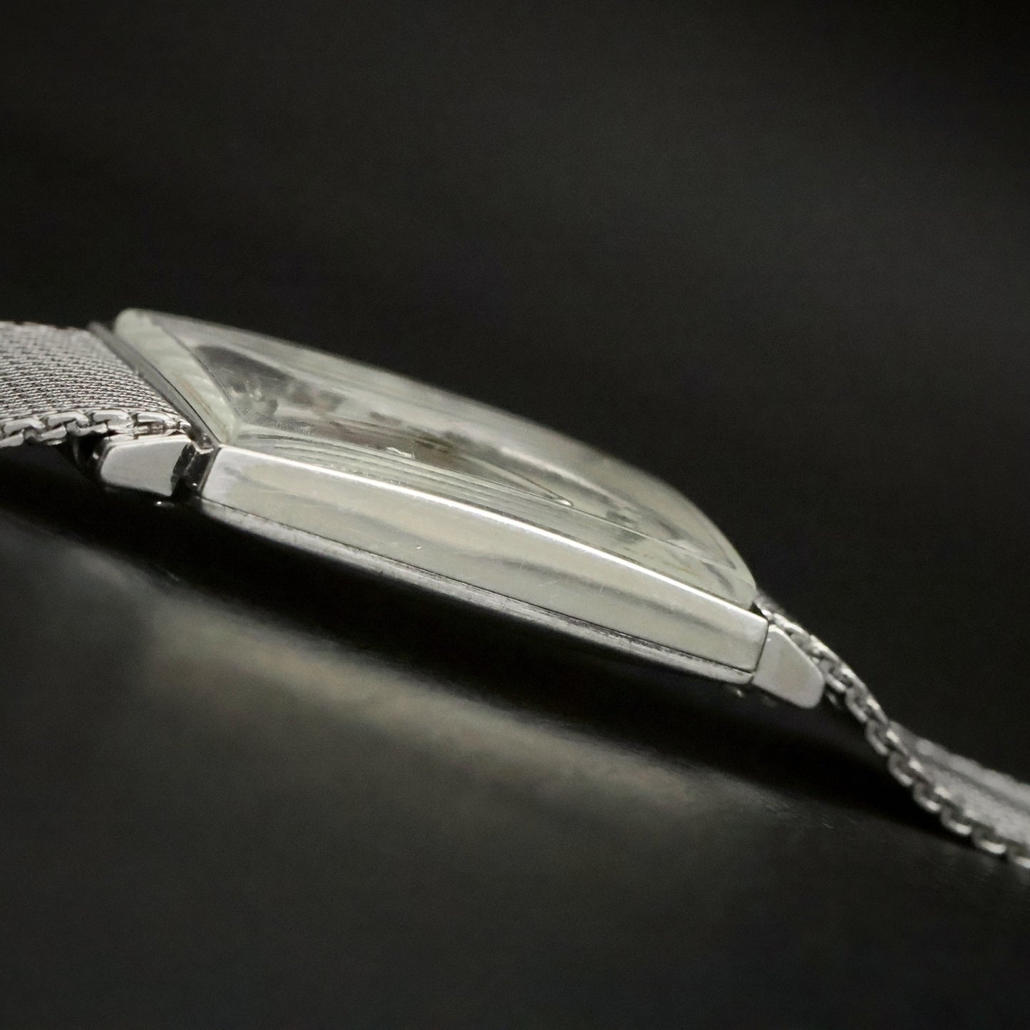 Longines | Stone-Set Silver Dial | White Gold Filled Square Case | Mesh Bracelet, view 14
