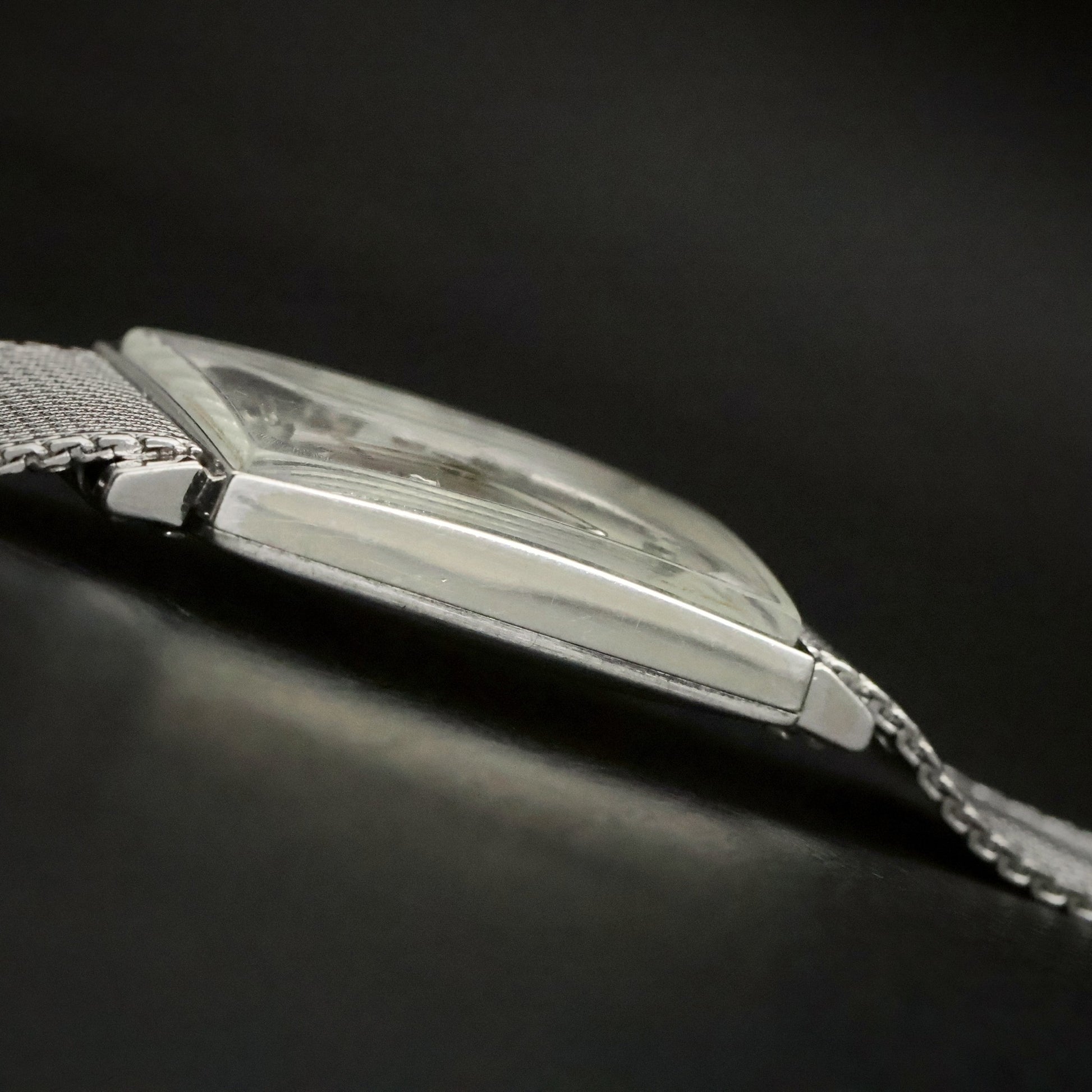 Longines | Stone-Set Silver Dial | White Gold Filled Square Case | Mesh Bracelet, view 14
