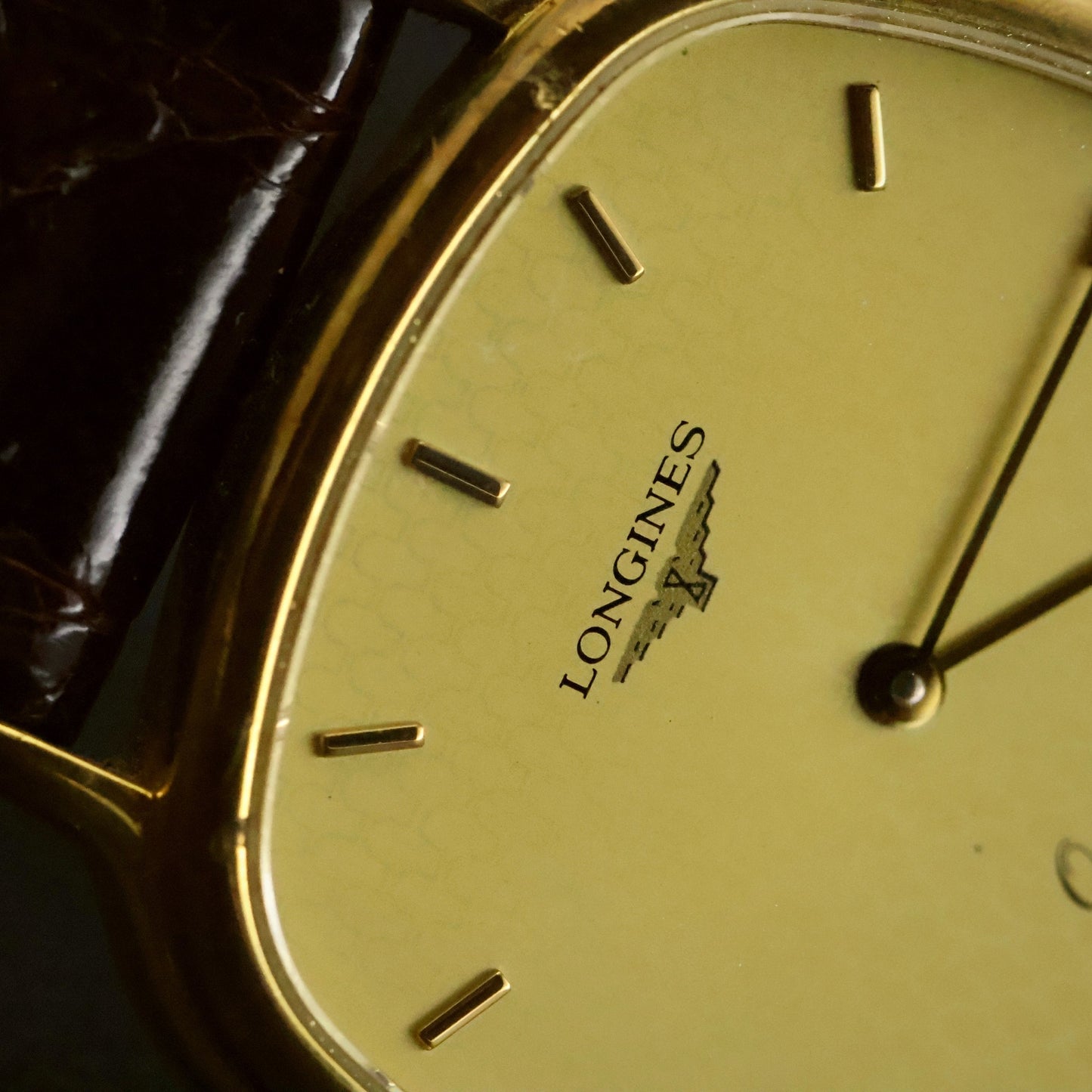Longines Quartz | Champagne Guilloche Dial | Gold Cushion Case | Ultra-Thin, view 8