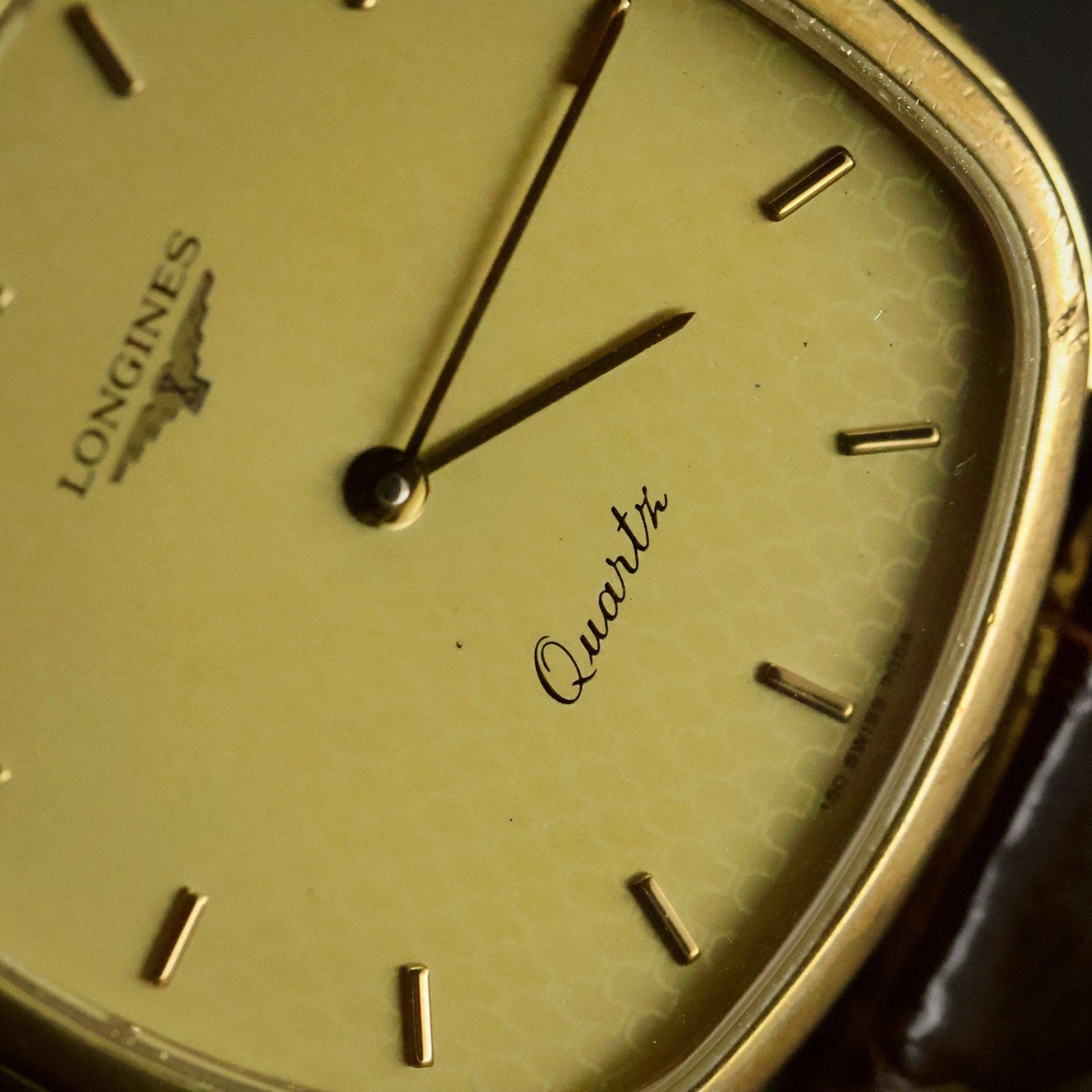 Longines Quartz | Champagne Guilloche Dial | Gold Cushion Case | Ultra-Thin, view 9