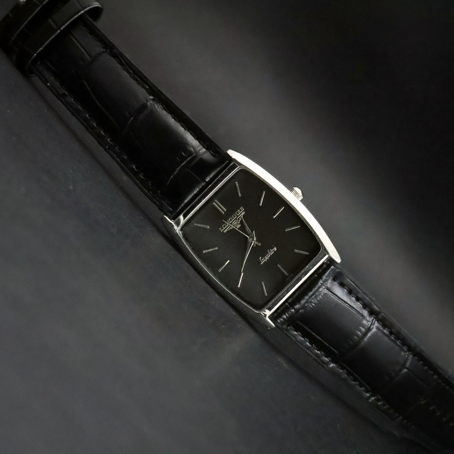 Longines Sapphire | Black Dial | Stainless Steel Tonneau | Slim Dress, view 2