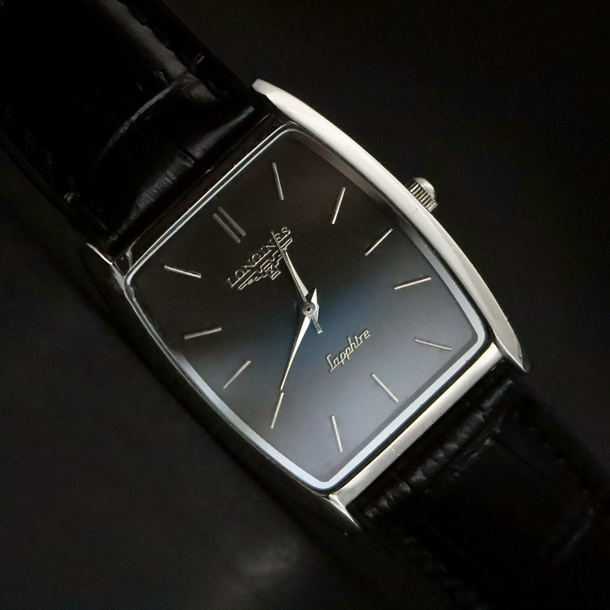 Longines Sapphire | Black Dial | Stainless Steel Tonneau | Slim Dress, view 1