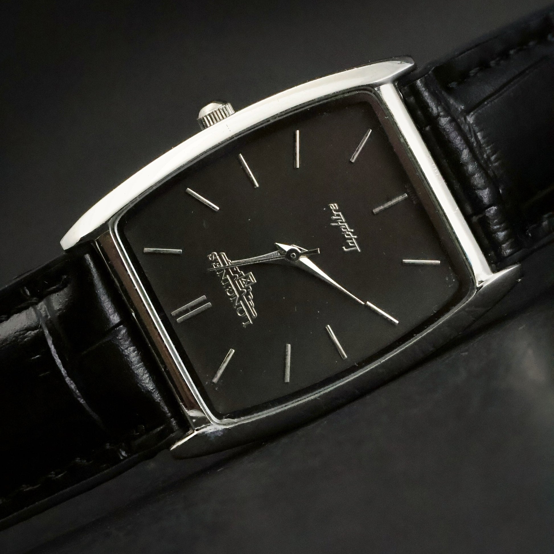 Longines Sapphire | Black Dial | Stainless Steel Tonneau | Slim Dress, view 3