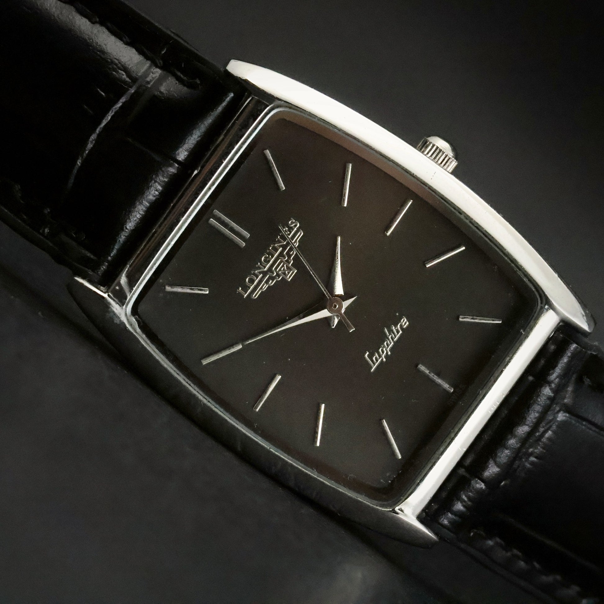 Longines Sapphire | Black Dial | Stainless Steel Tonneau | Slim Dress, view 6