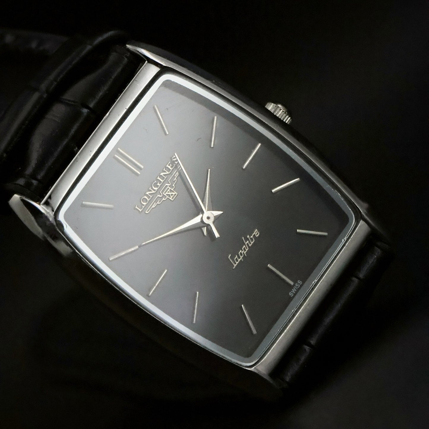 Longines Sapphire | Black Dial | Stainless Steel Tonneau | Slim Dress, view 4
