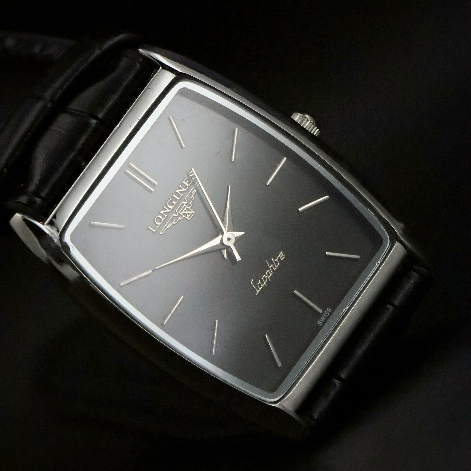 Longines Sapphire | Black Dial | Stainless Steel Tonneau | Slim Dress, view 4
