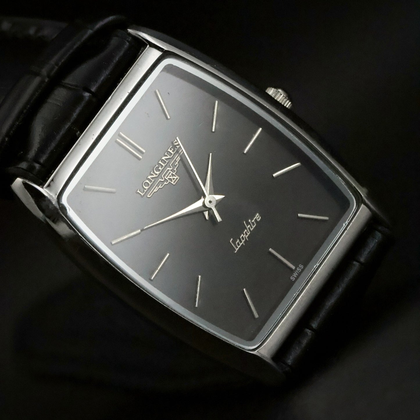 Longines Sapphire | Black Dial | Stainless Steel Tonneau | Slim Dress, view 15