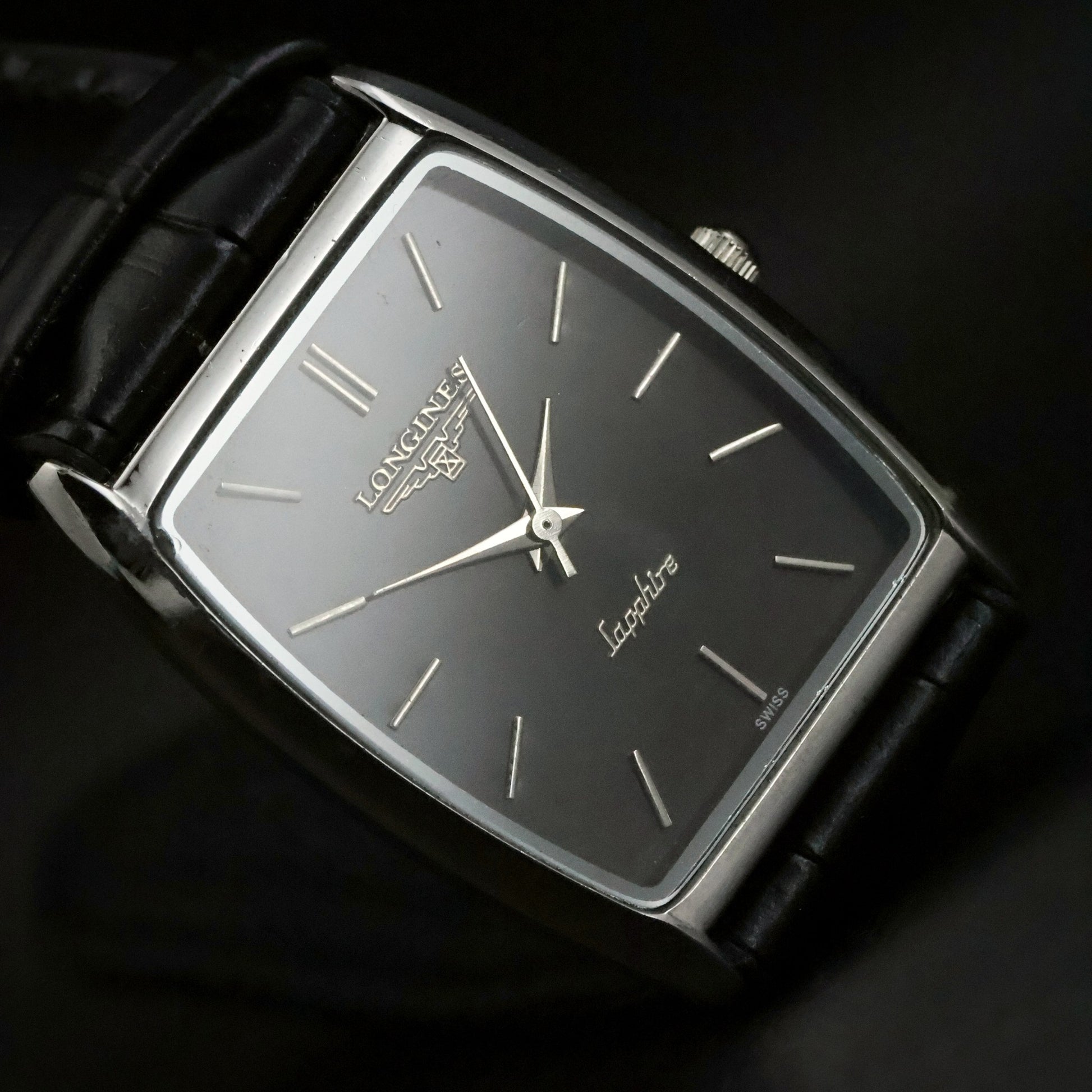 Longines Sapphire | Black Dial | Stainless Steel Tonneau | Slim Dress, view 15