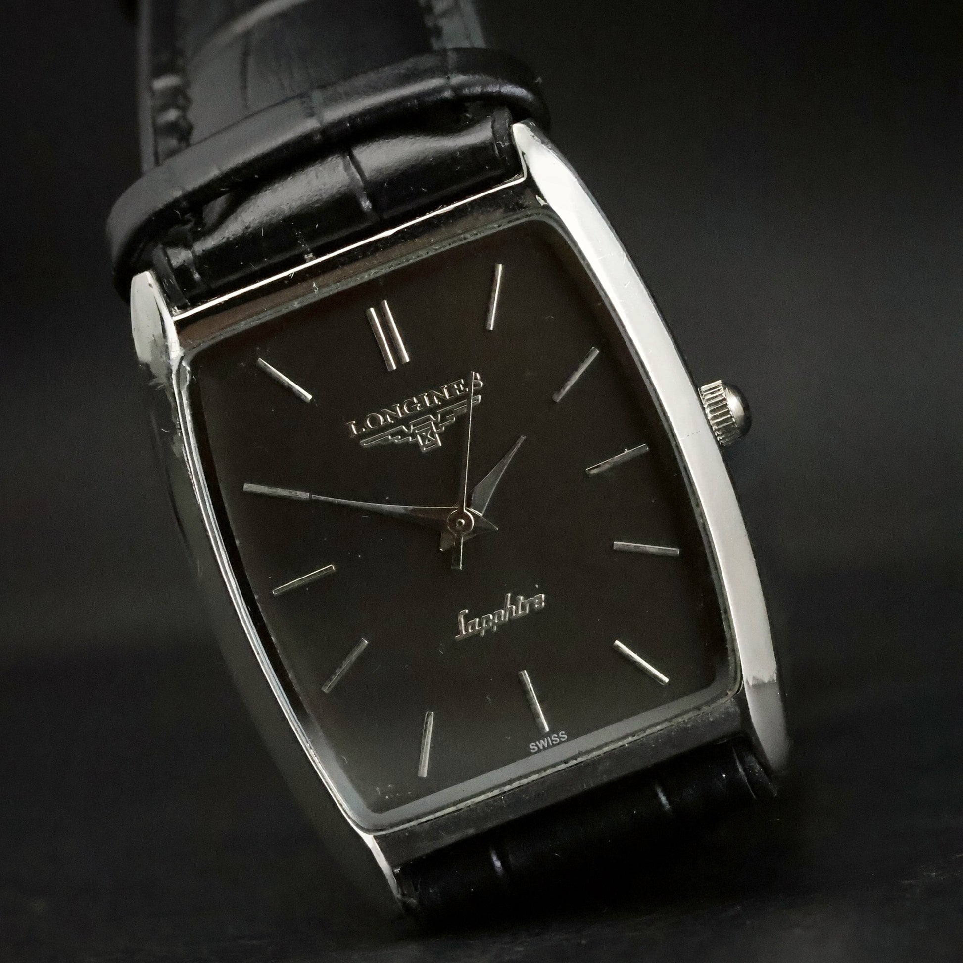 Longines Sapphire | Black Dial | Stainless Steel Tonneau | Slim Dress, view 5