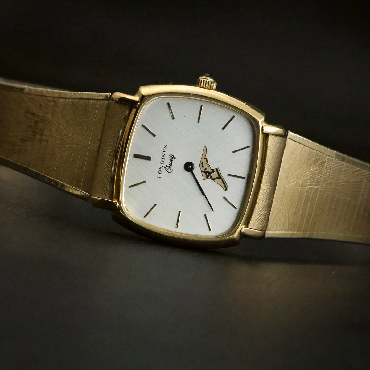 Longines Quartz | Silver Linen Dial | Gold-Tone Cushion | Named 1981 Service Award, view 1