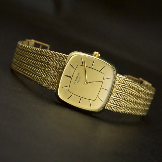 Accutron Swiss | Champagne Dial | Gold-Tone Cushion | Woven Mesh Bracelet, view 1