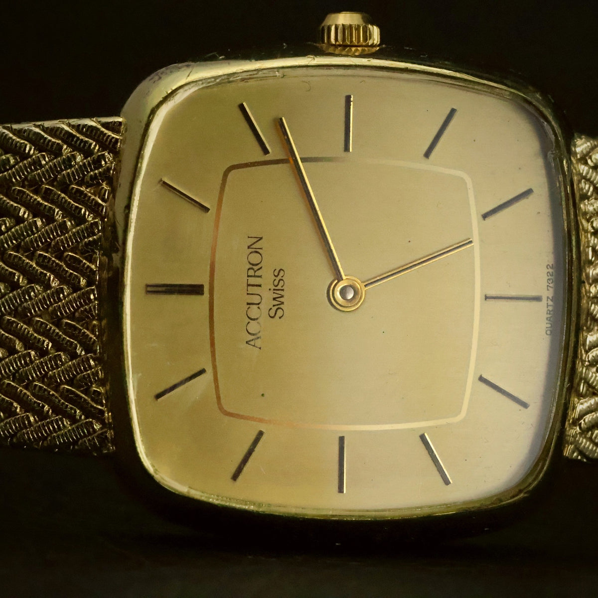 Accutron Swiss | Champagne Dial | Gold-Tone Cushion | Woven Mesh Bracelet, view 4