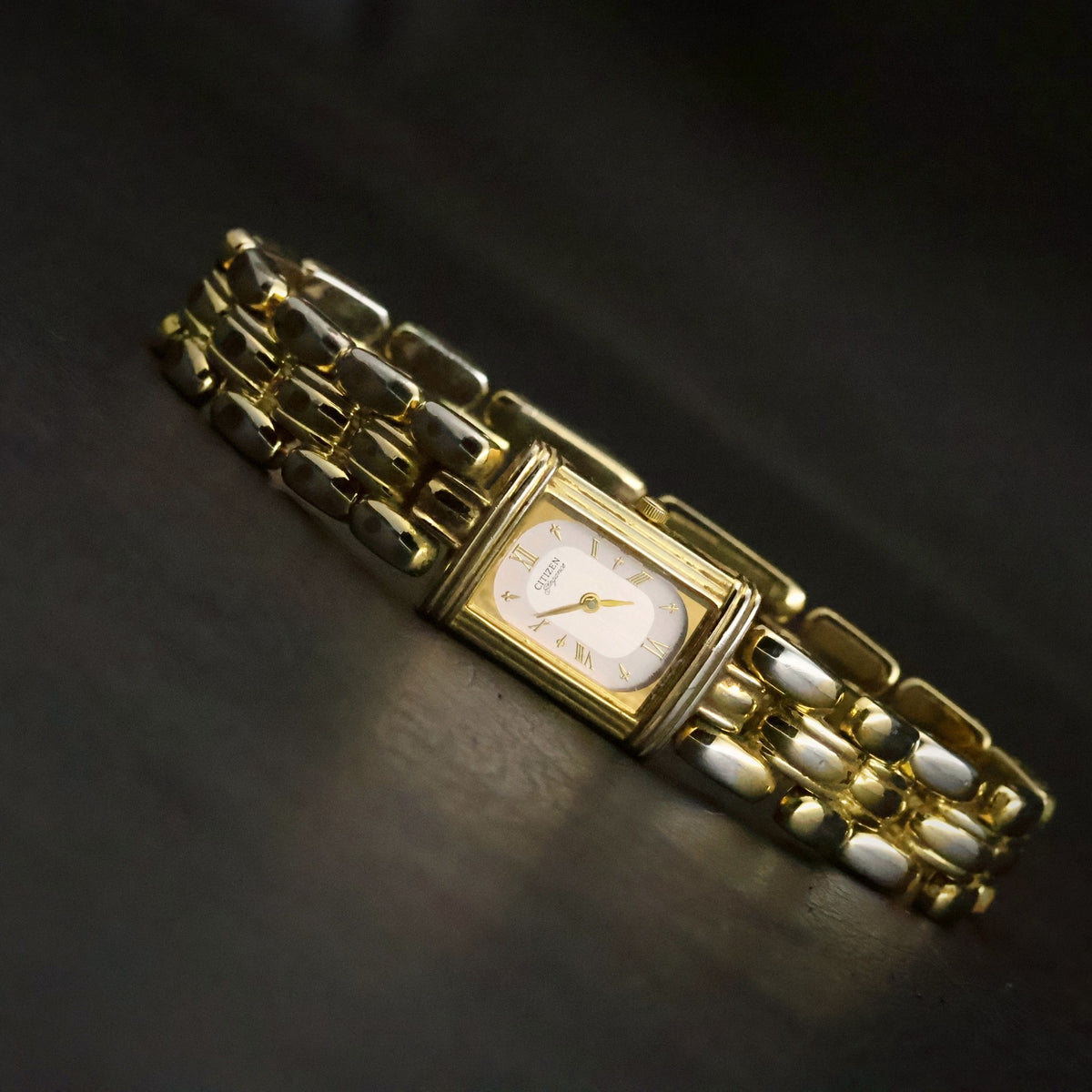 Citizen Elegance | Two-Tone Roman Dial | Gold-Tone Rectangular | Fancy-Link Bracelet, view 3