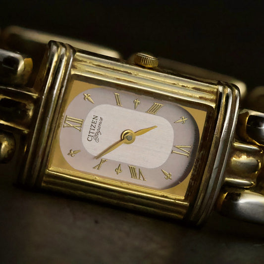 Citizen Elegance | Two-Tone Roman Dial | Gold-Tone Rectangular | Fancy-Link Bracelet, view 4