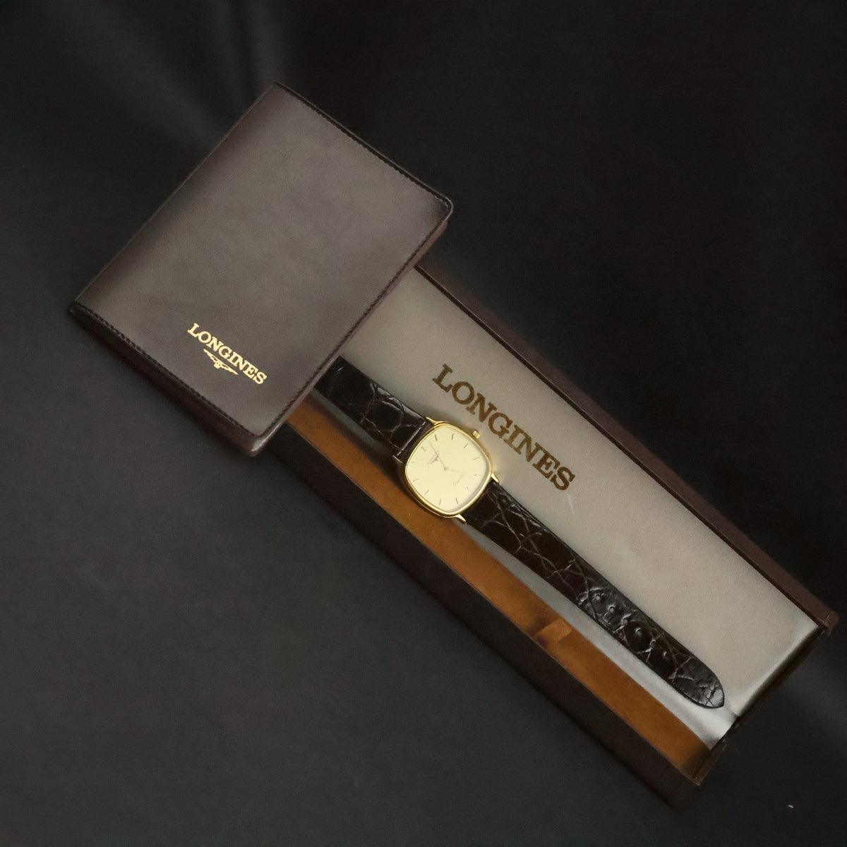 Longines Quartz | Champagne Guilloche Dial | Gold Cushion Case | Ultra-Thin, box and papers 1