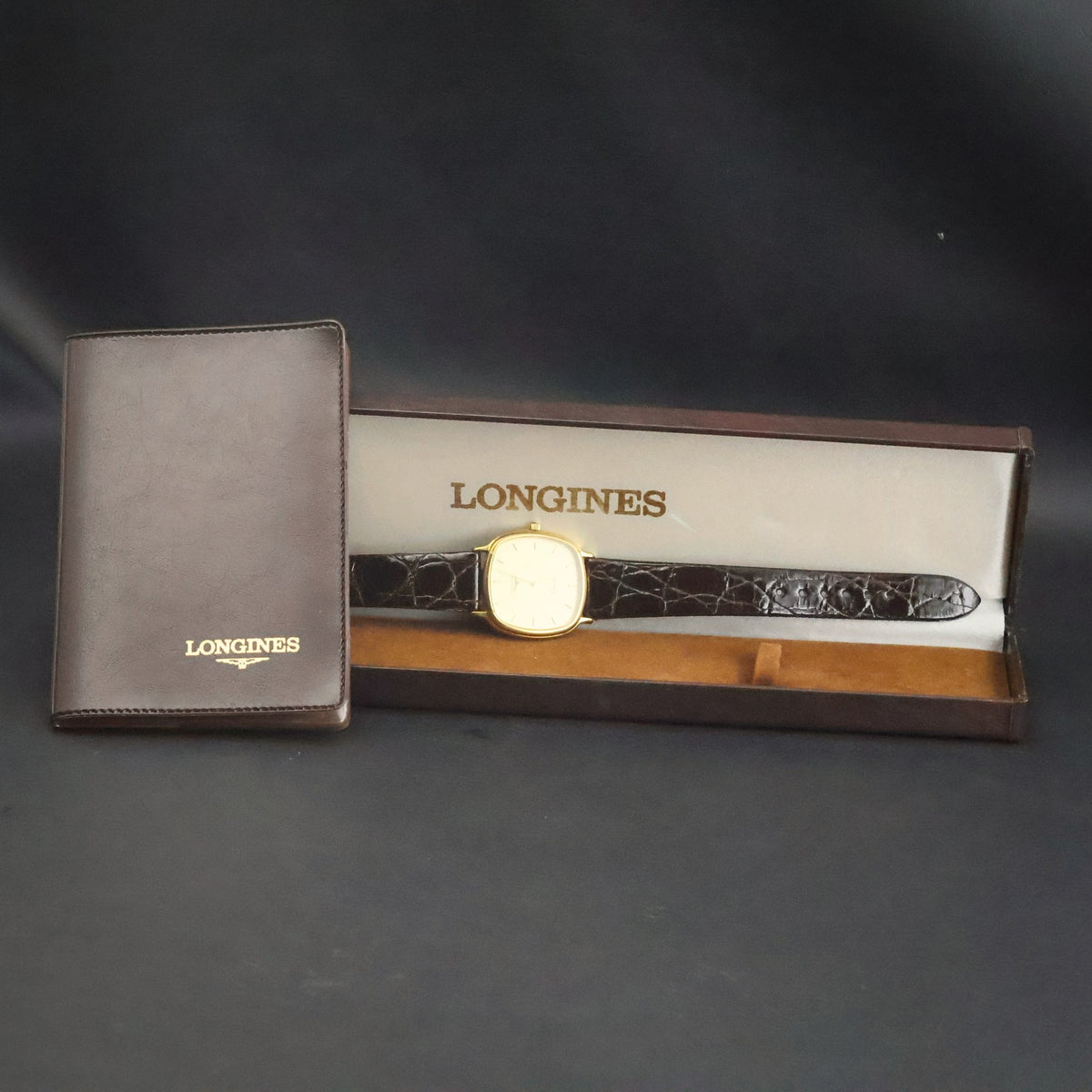 Longines Quartz | Champagne Guilloche Dial | Gold Cushion Case | Ultra-Thin, box and papers 2